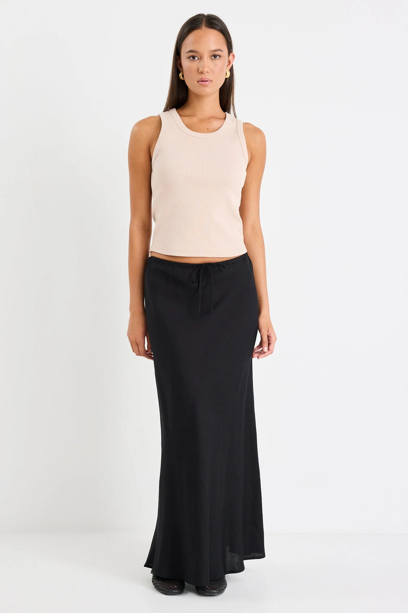 Summit Black Linen Blend Tie Waist Bias Maxi Skirt - Image 3
