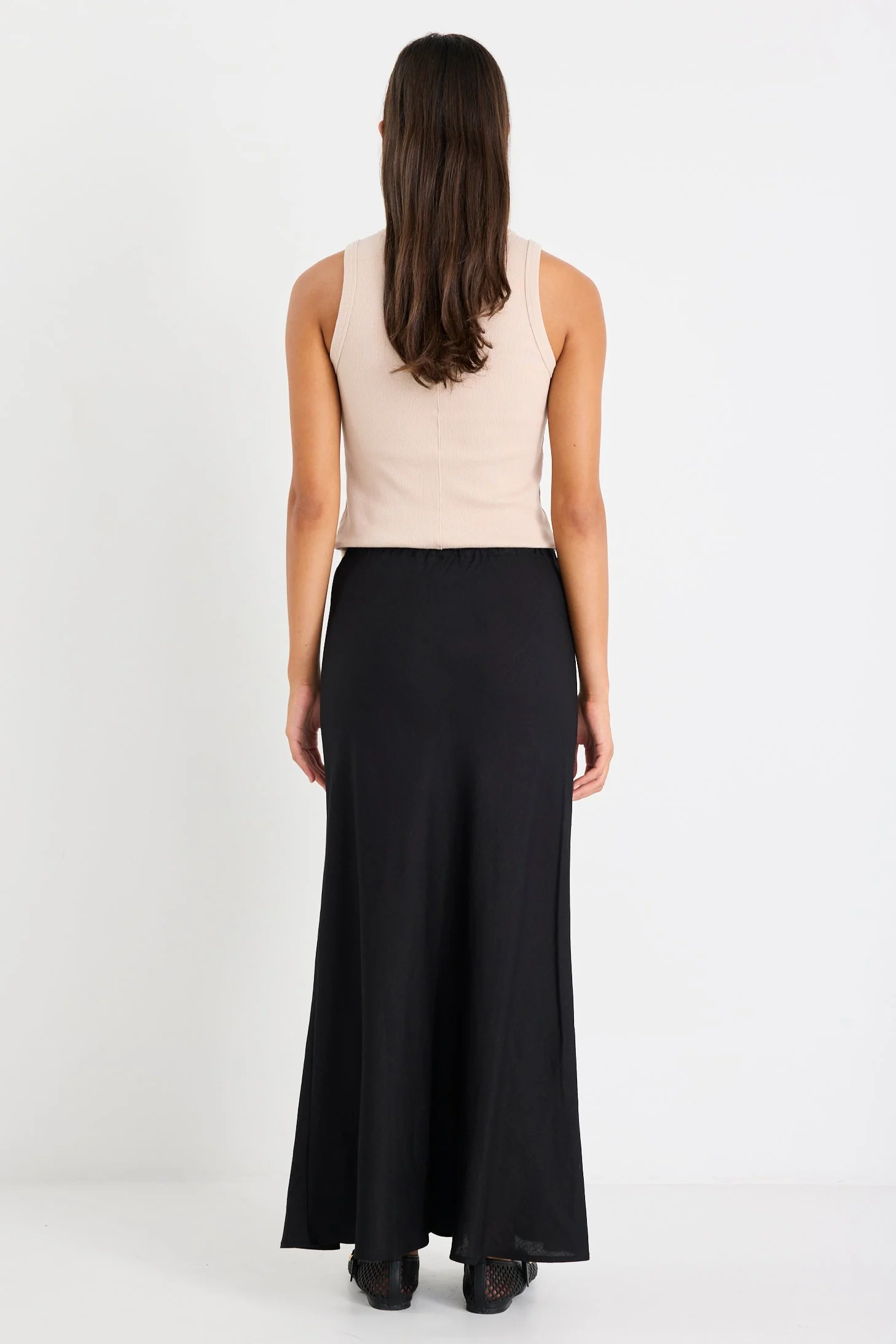 Summit Black Linen Blend Tie Waist Bias Maxi Skirt - Image 5
