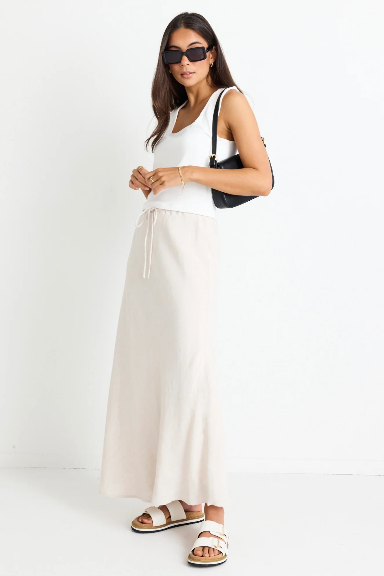 Summit Natural Linen Blend Tie Waist Bias Maxi Skirt - Image 3