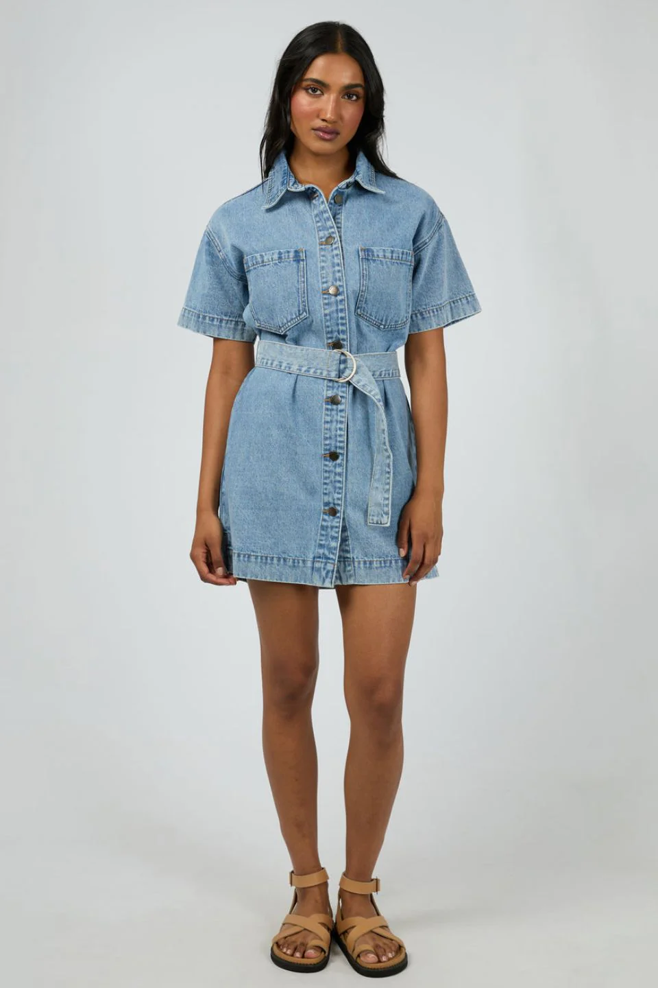 Sunny Light Blue SS Denim Mini Dress - Image 3