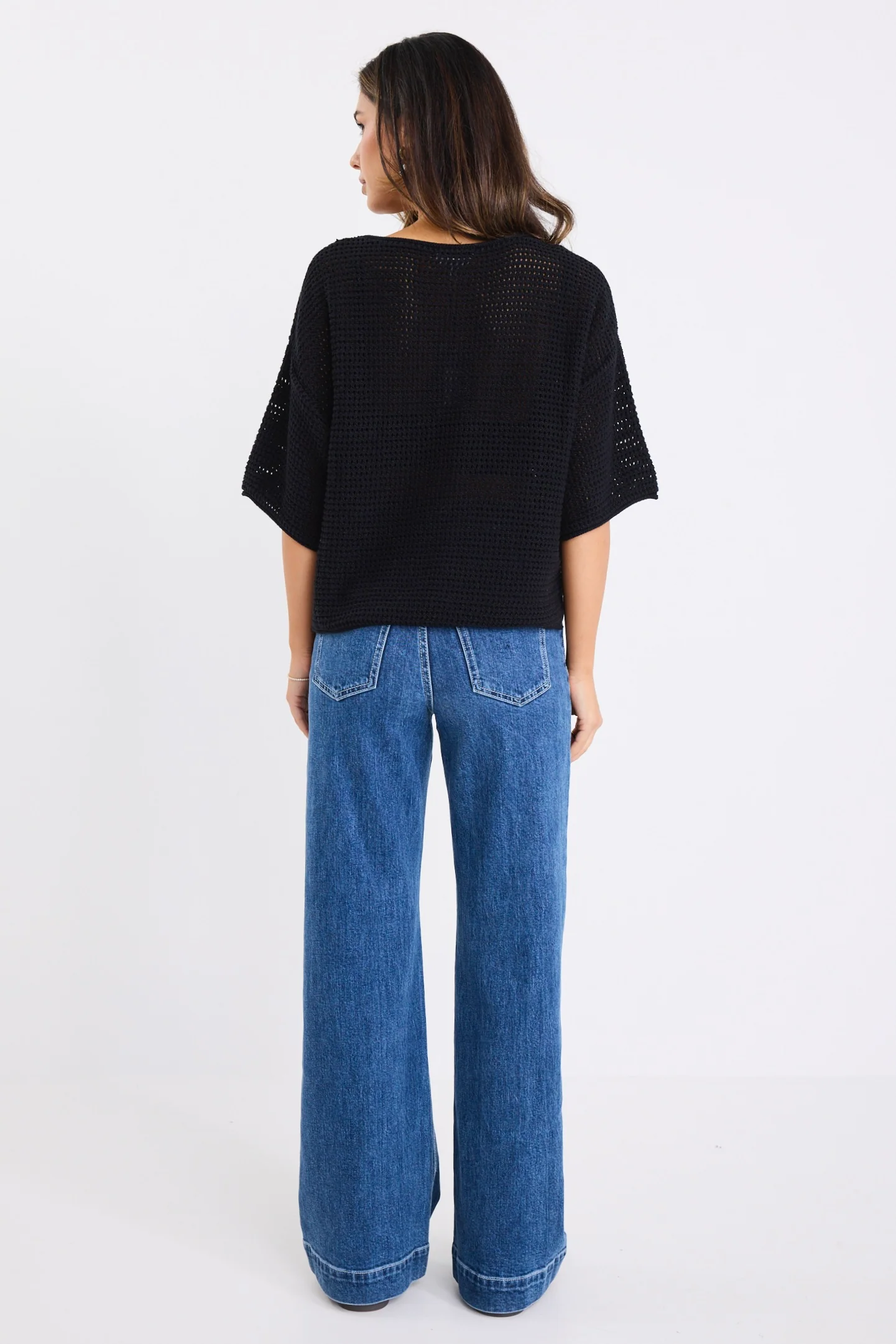 Sunrise Black SS Crochet Knit Top - Image 5