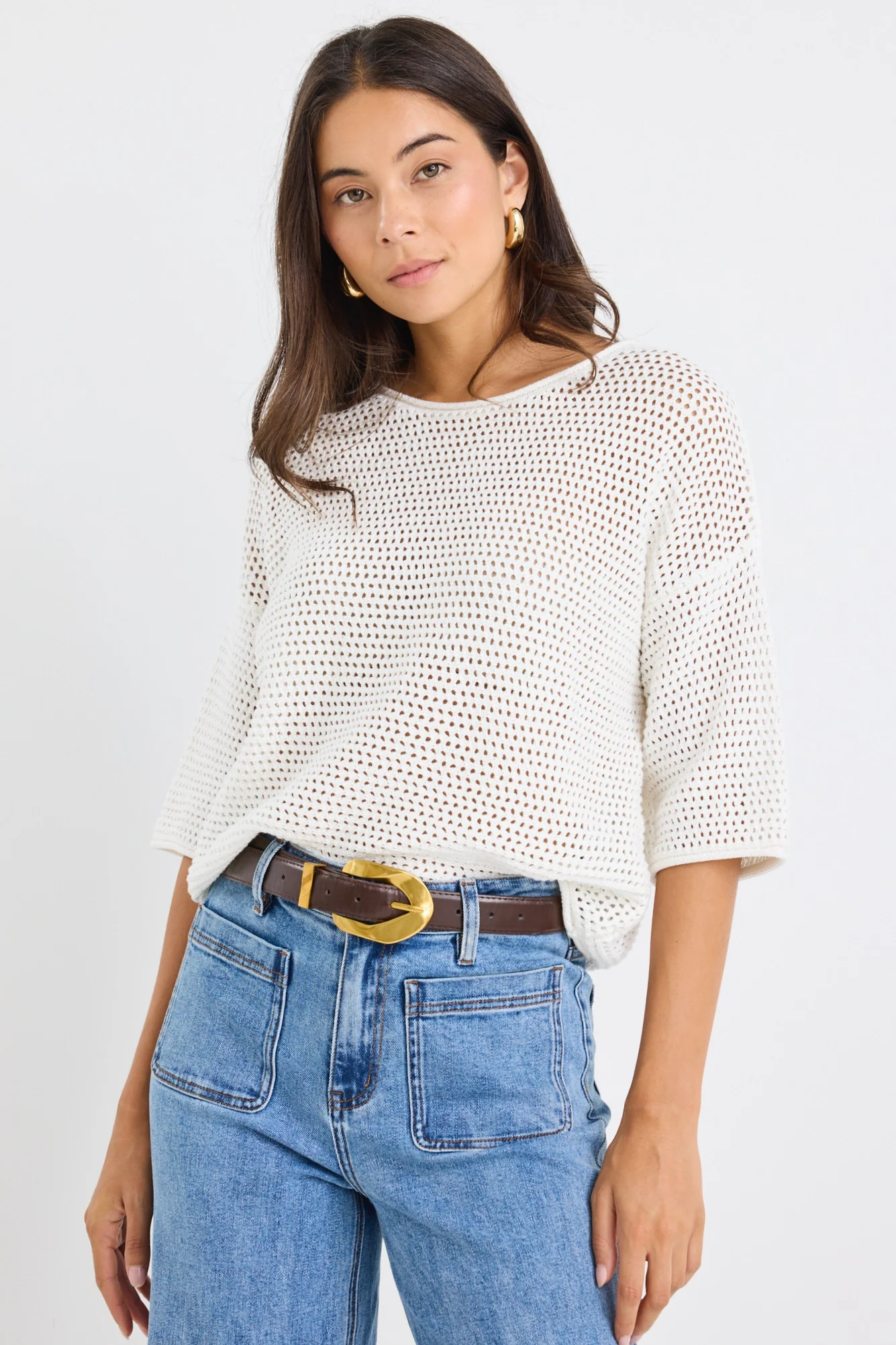 Sunrise Ivory SS Crochet Knit Top - Image 2