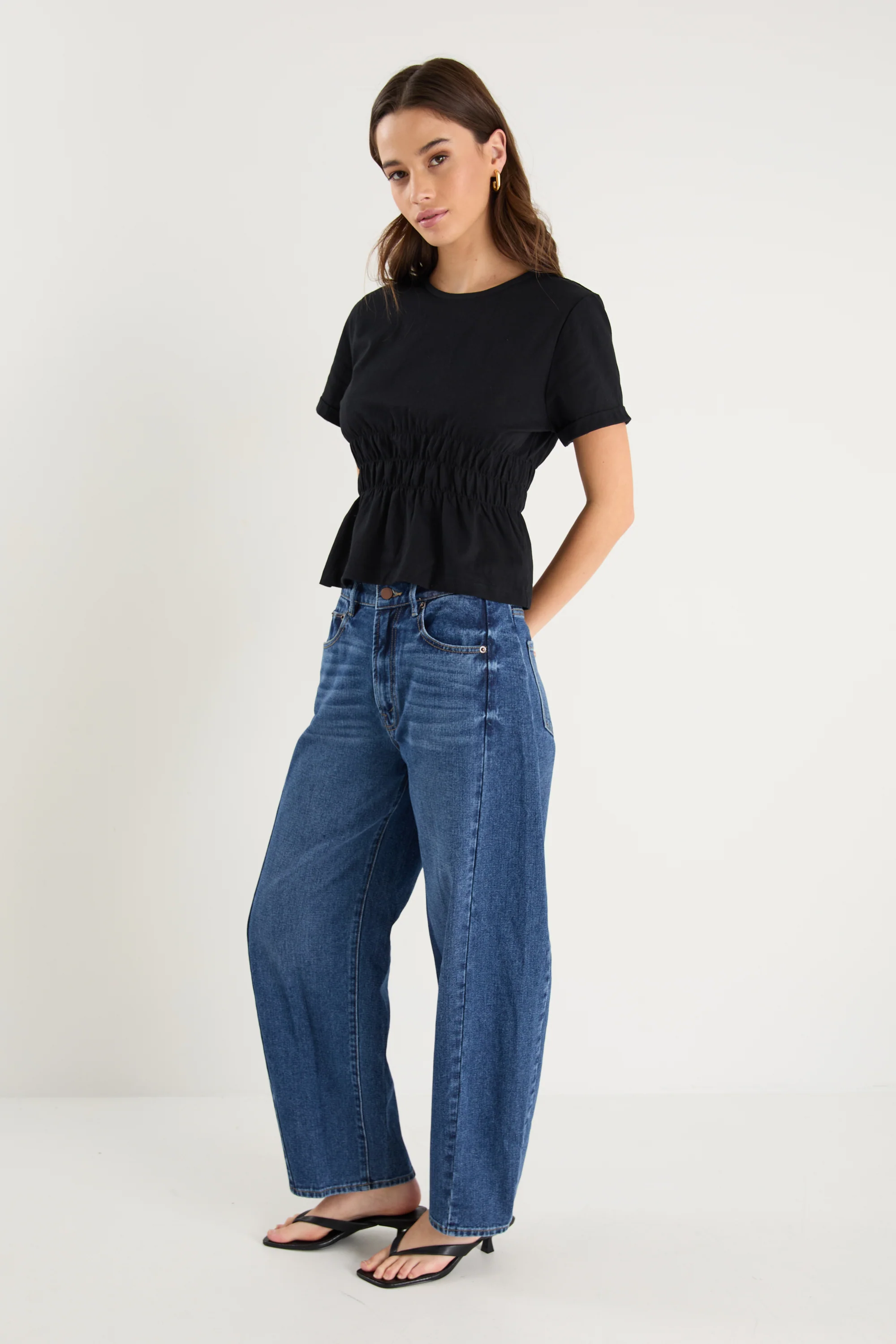 Svelte Black Shirred Detail SS Tee - Image 3