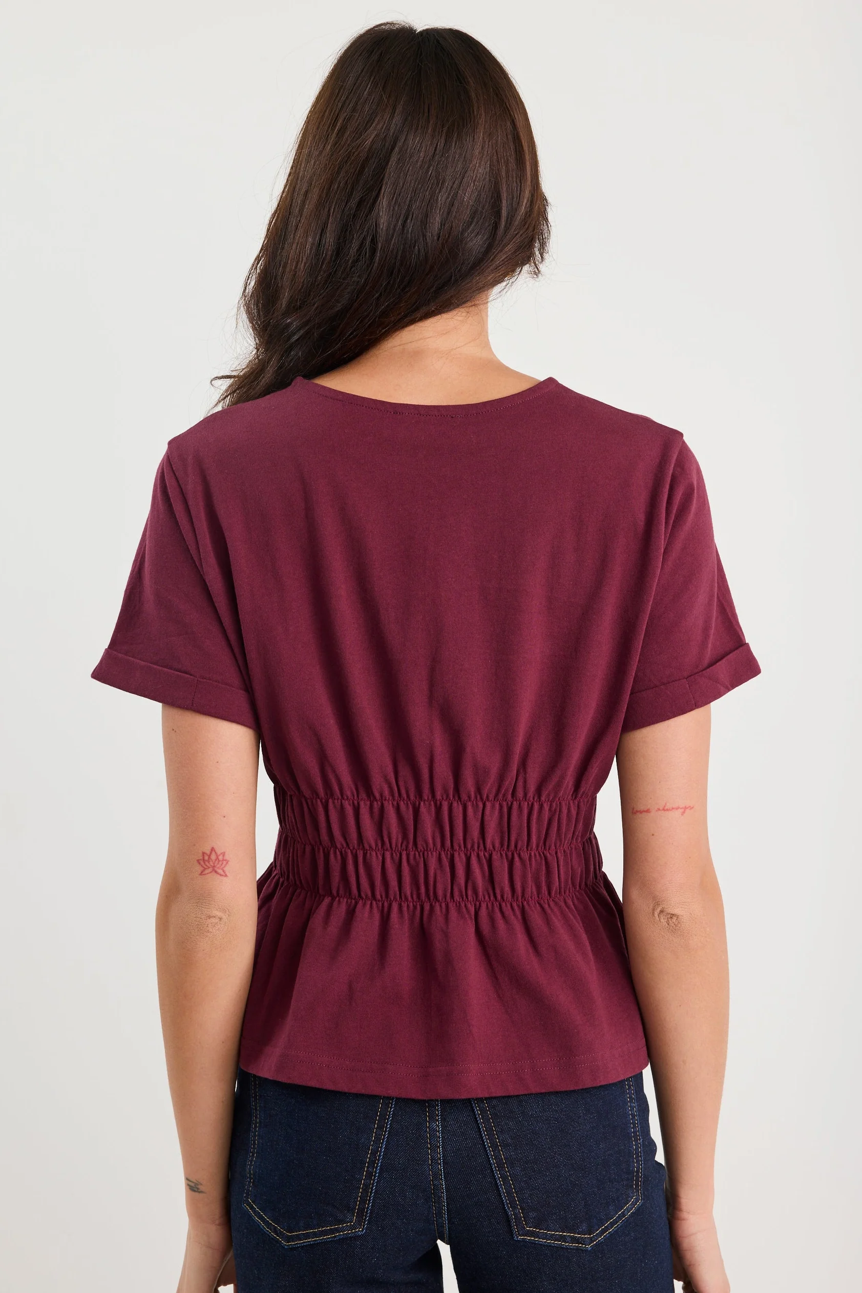 Svelte Burgundy Shirred Detail SS Tee - Image 5