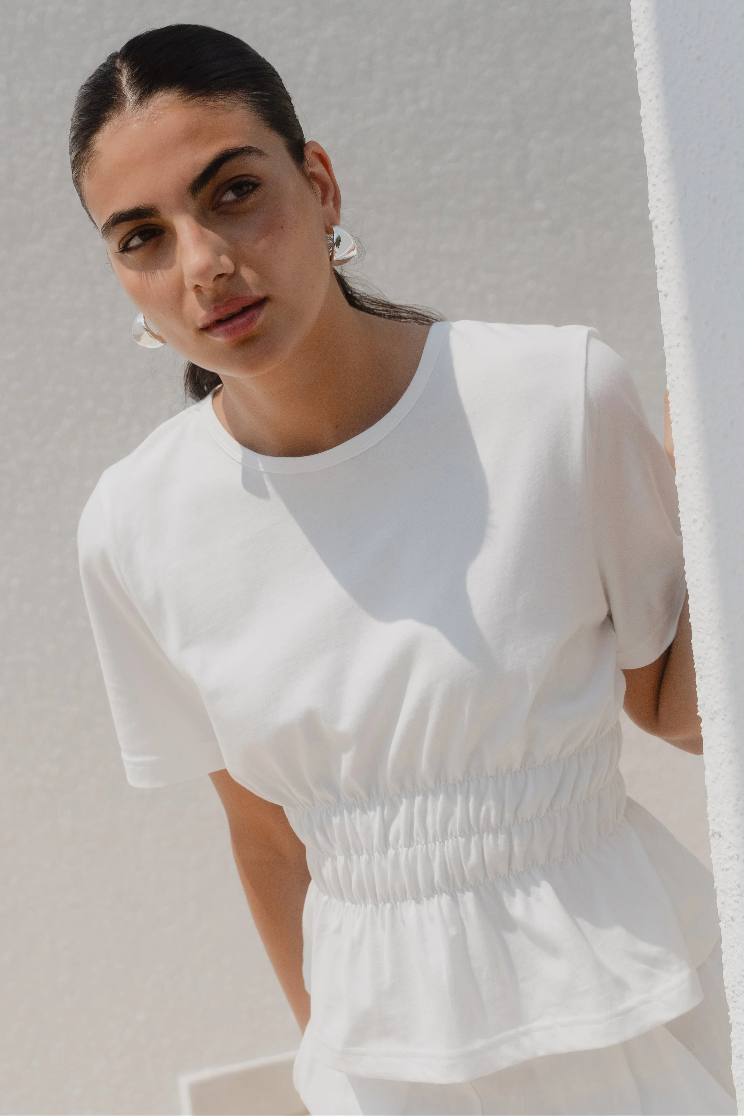 Svelte Ivory Shirred Detail SS Tee - Image 2