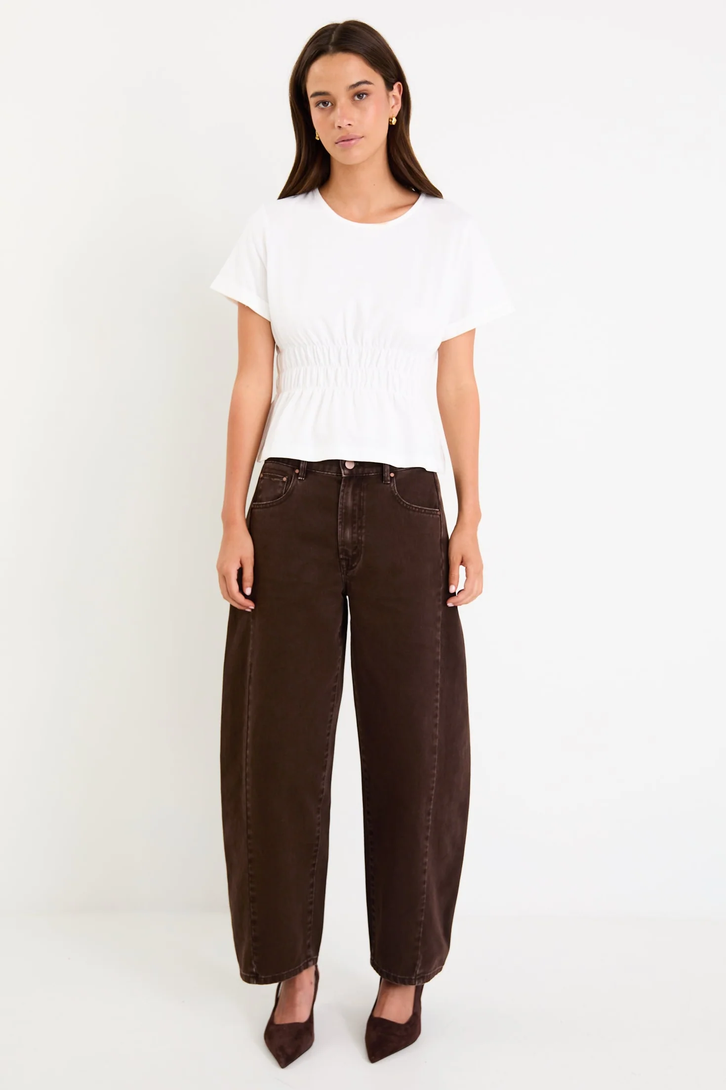 Svelte Ivory Shirred Detail SS Tee - Image 4