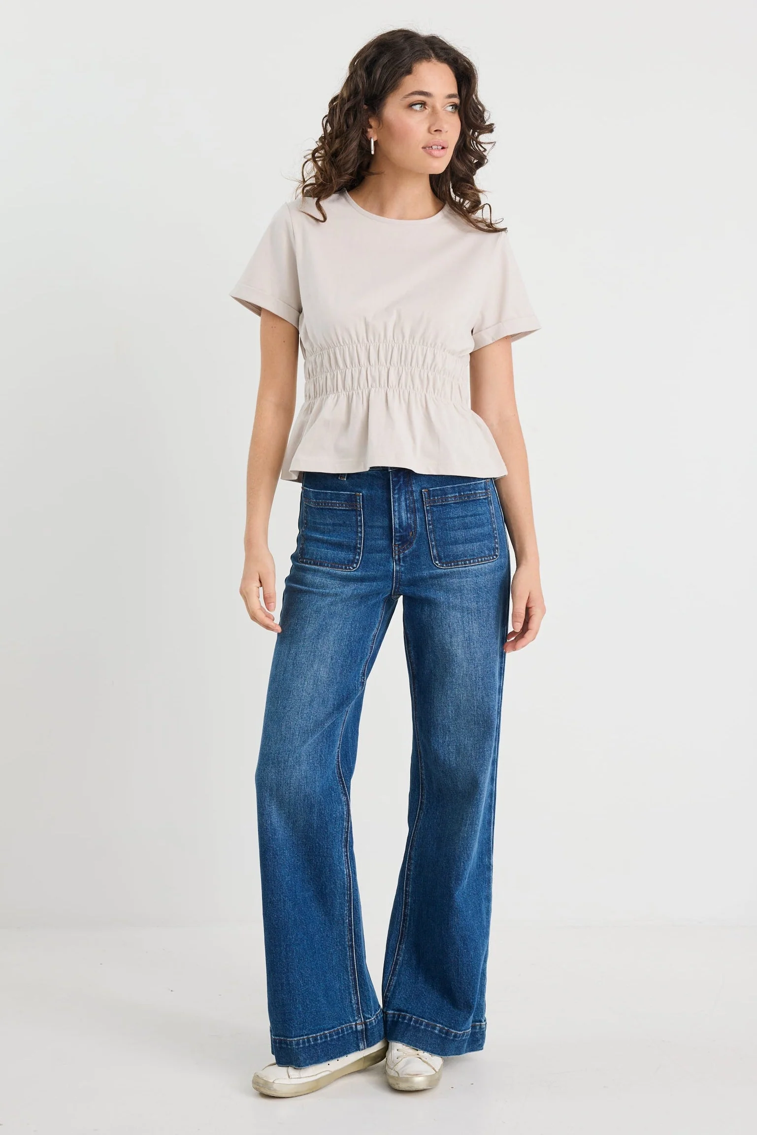Svelte Stone Shirred Detail SS Tee - Image 3