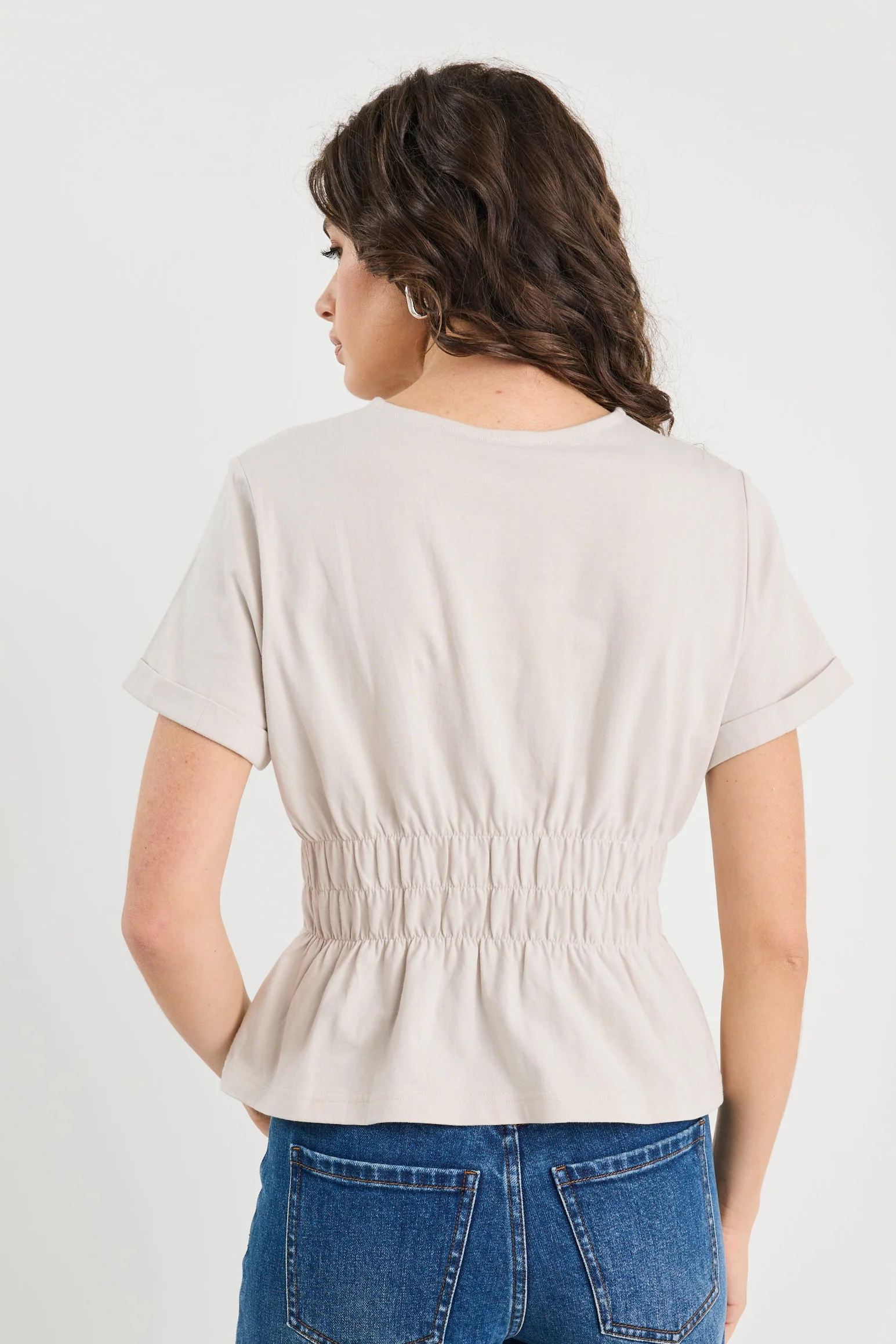 Svelte Stone Shirred Detail SS Tee - Image 4