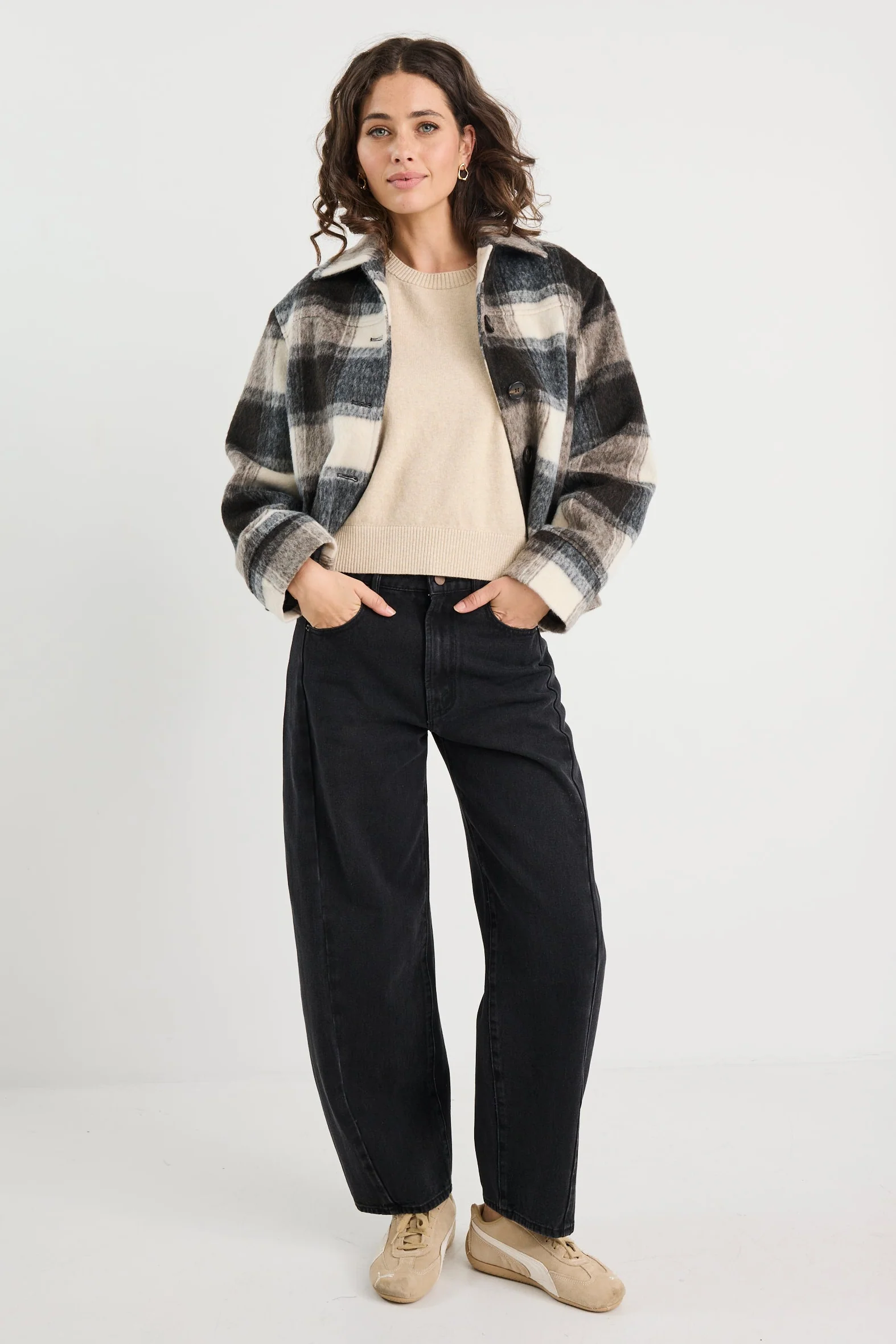 Sweeping Grey Check Soft Jacket - Image 3