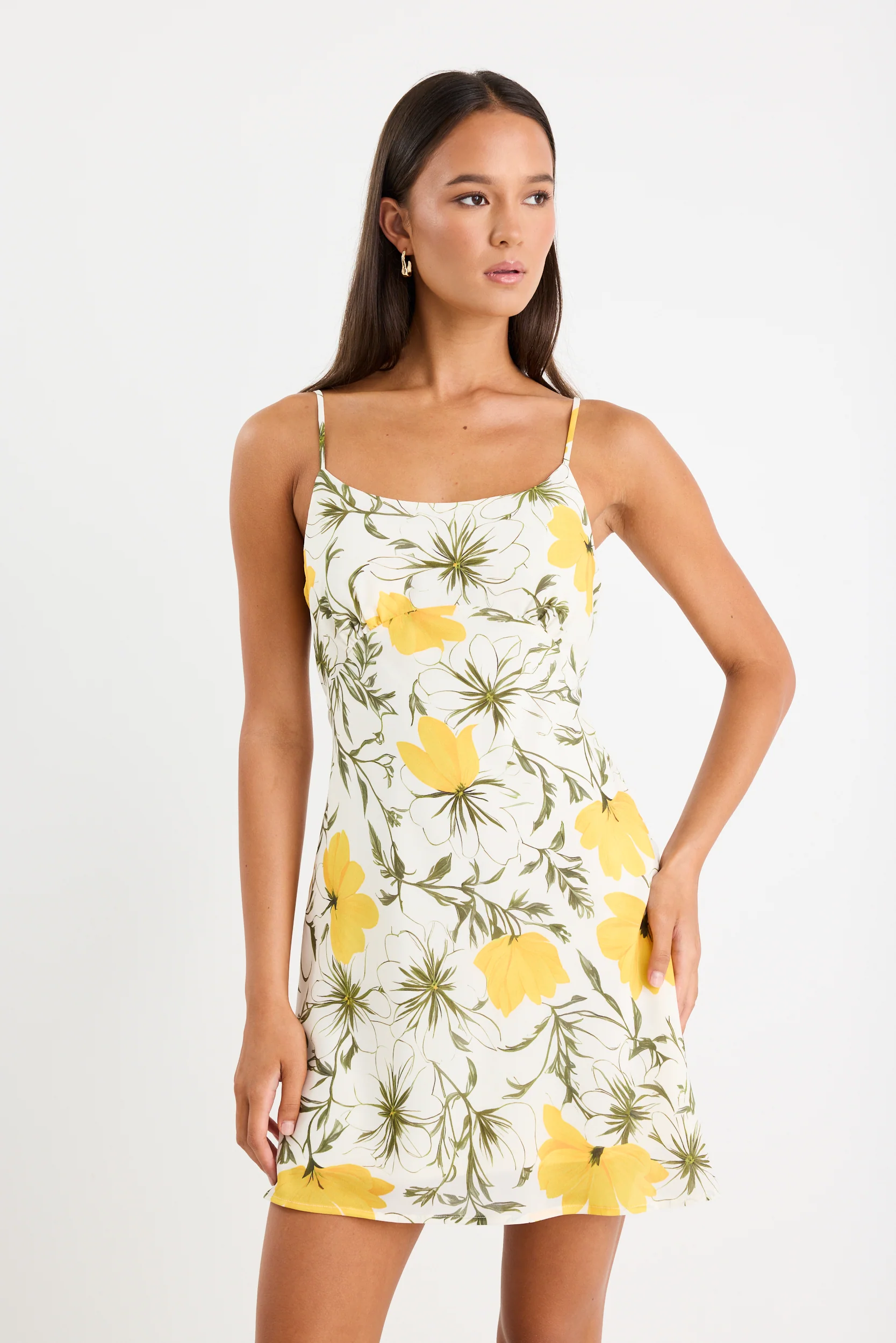 Sweetest Buttercup Floral Strappy Bias Mini Dress