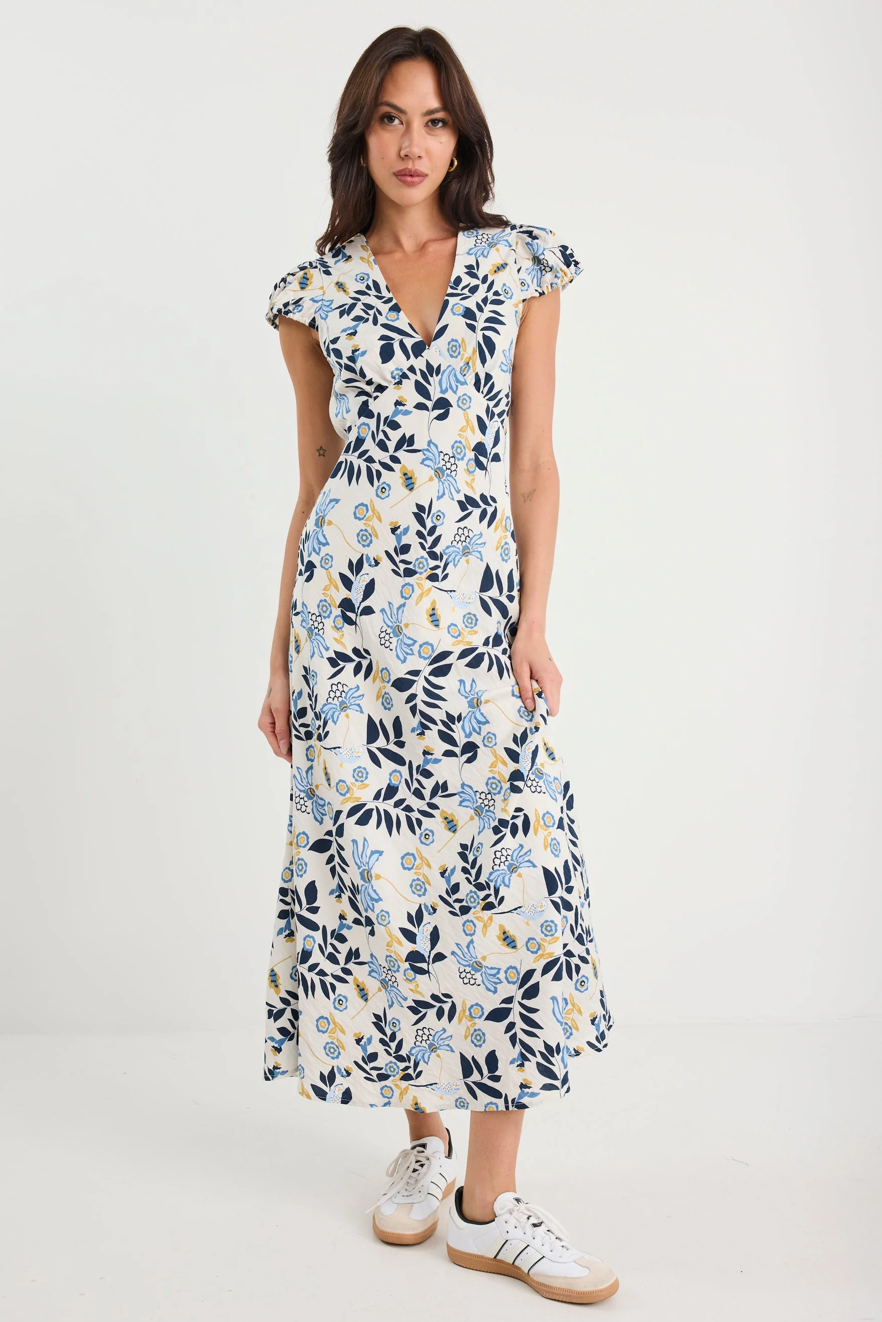 Sweetie Floral Prairie Cap Sleeve Bias Maxi Dress