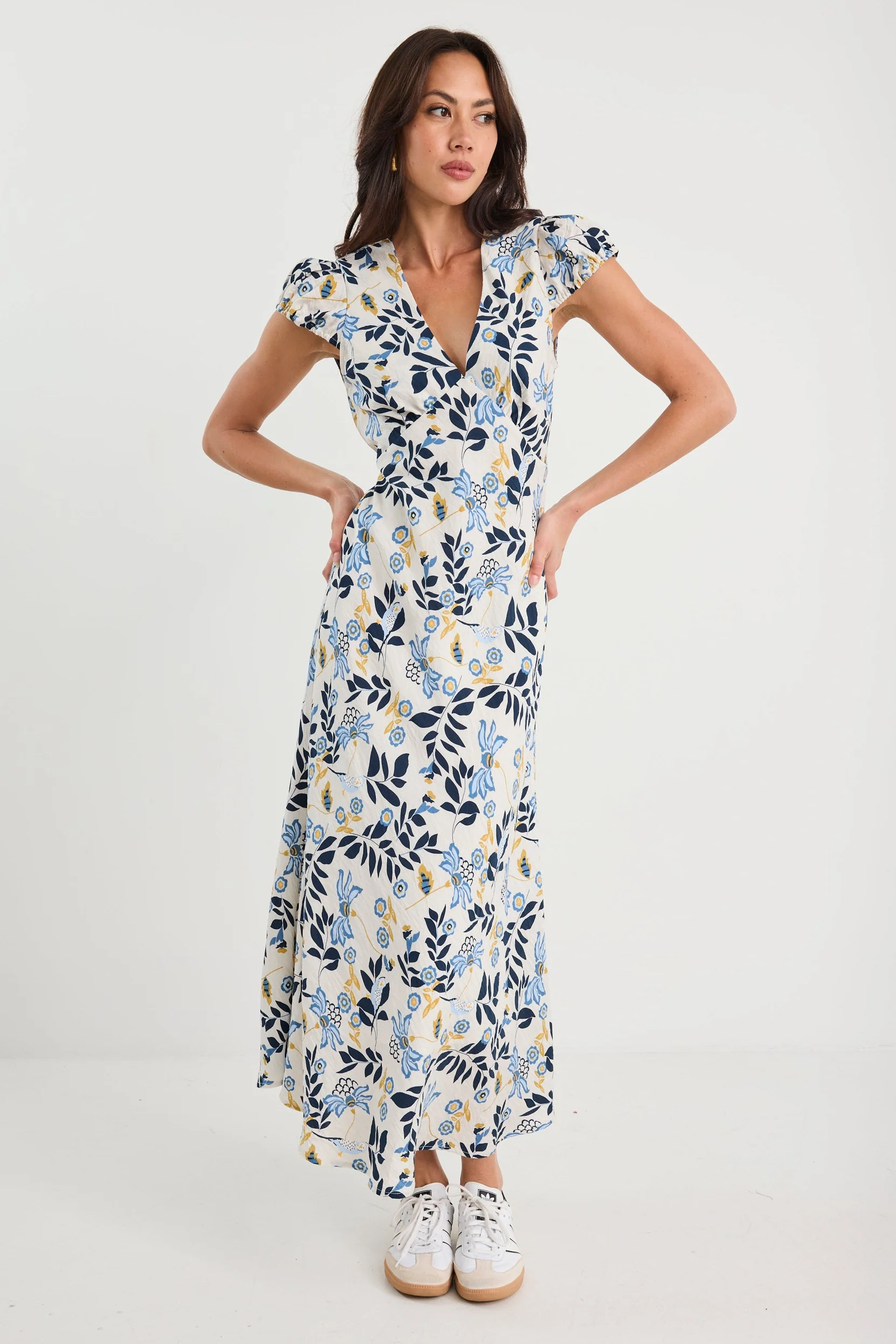 Sweetie Floral Prairie Cap Sleeve Bias Maxi Dress - Image 3
