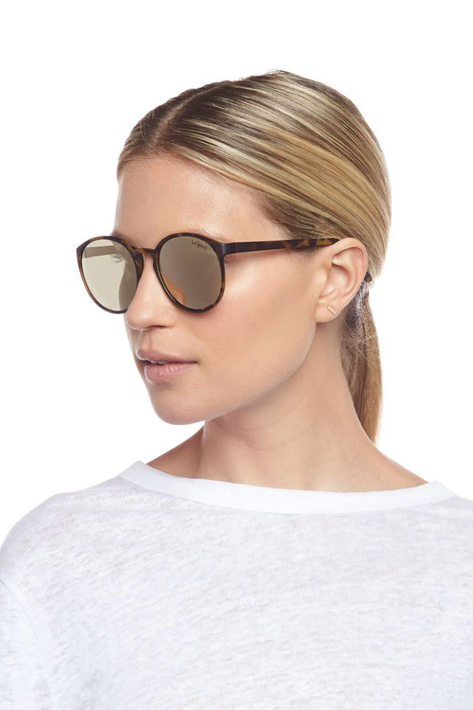 Swizzle Thin Round Matte Tort Gold Mirror Sunglasses - Image 2