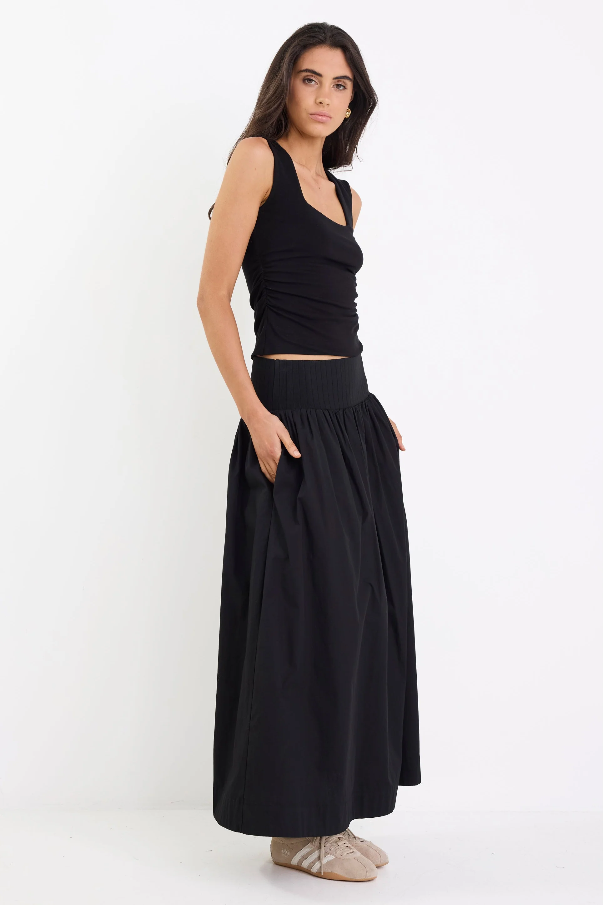 Tallow Black Poplin Rib Waist Maxi Skirt - Image 2