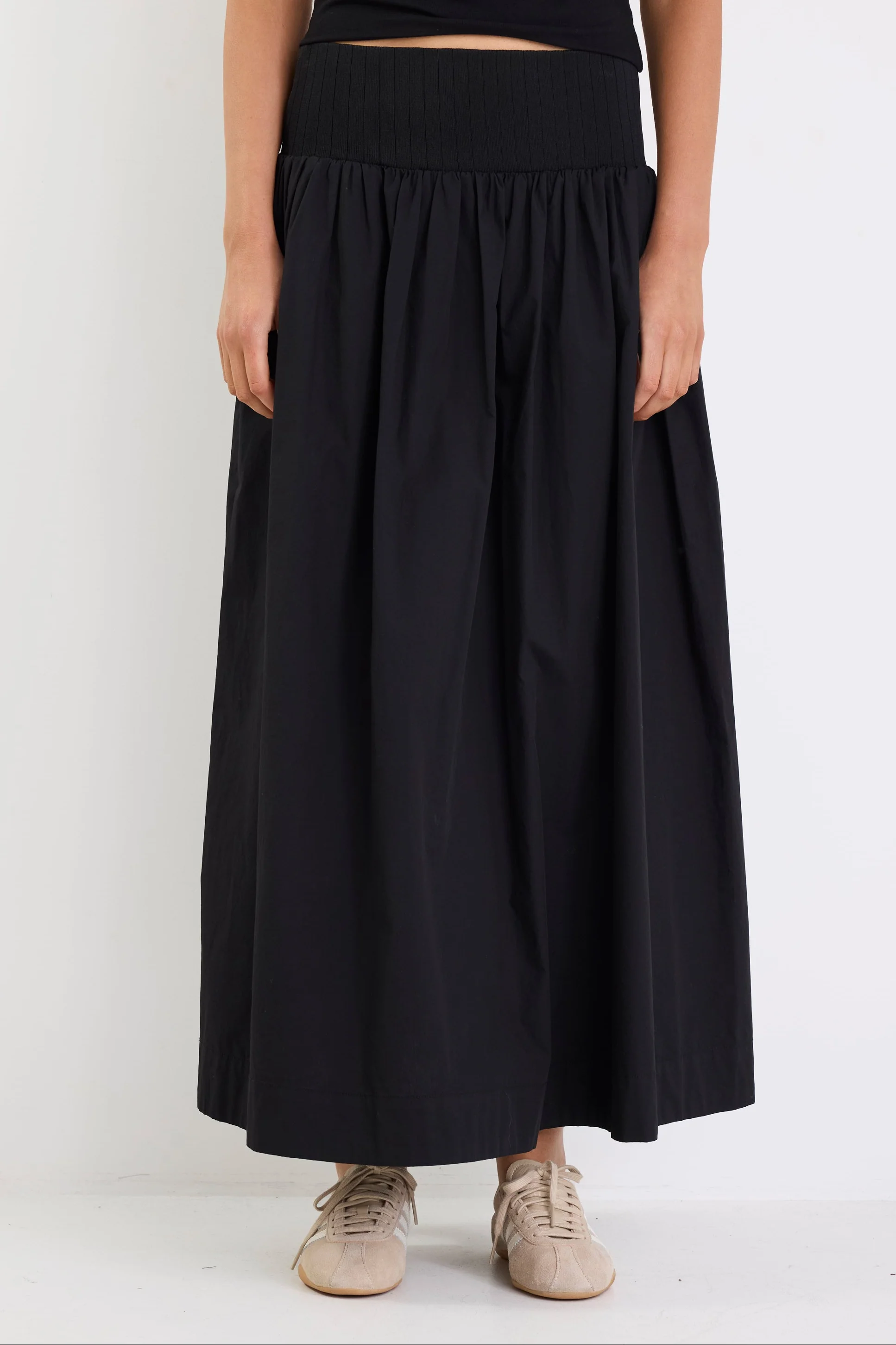 Tallow Black Poplin Rib Waist Maxi Skirt - Image 3