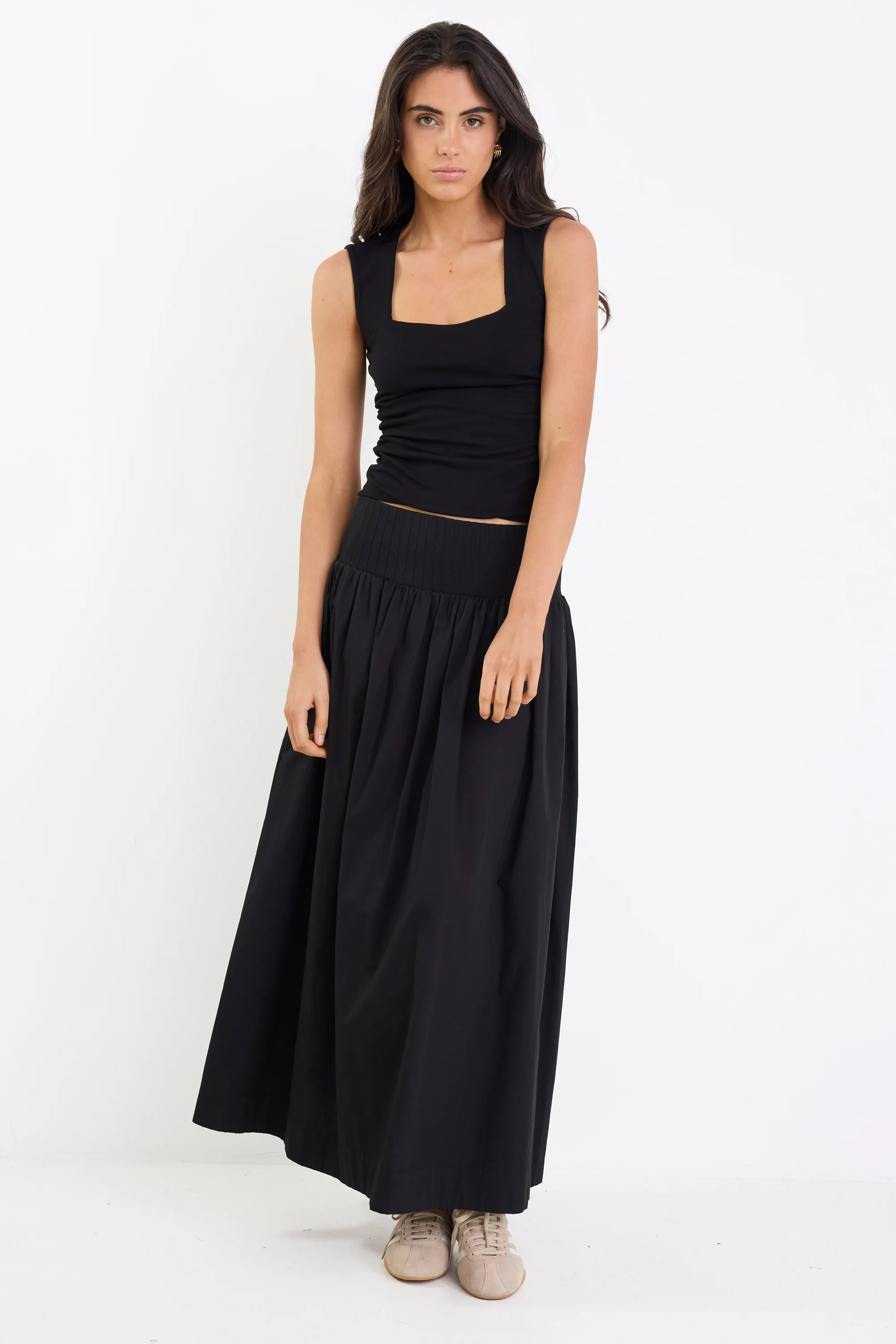 Tallow Black Poplin Rib Waist Maxi Skirt - Image 4