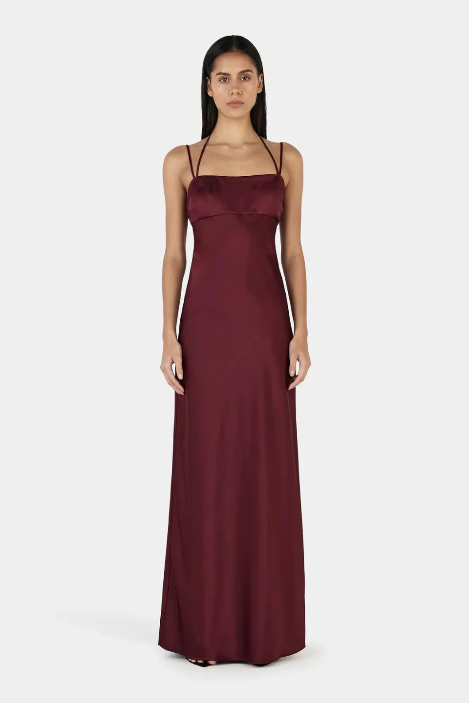 Talulah Burgundy Satin Strappy Maxi Dress