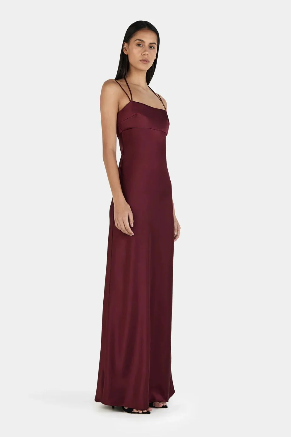Talulah Burgundy Satin Strappy Maxi Dress - Image 3