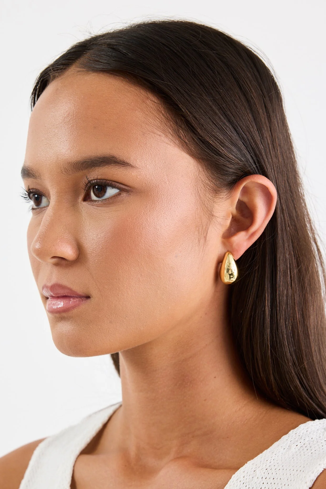 Tear Drop 14k Gold Plate Stud Earring - Image 2