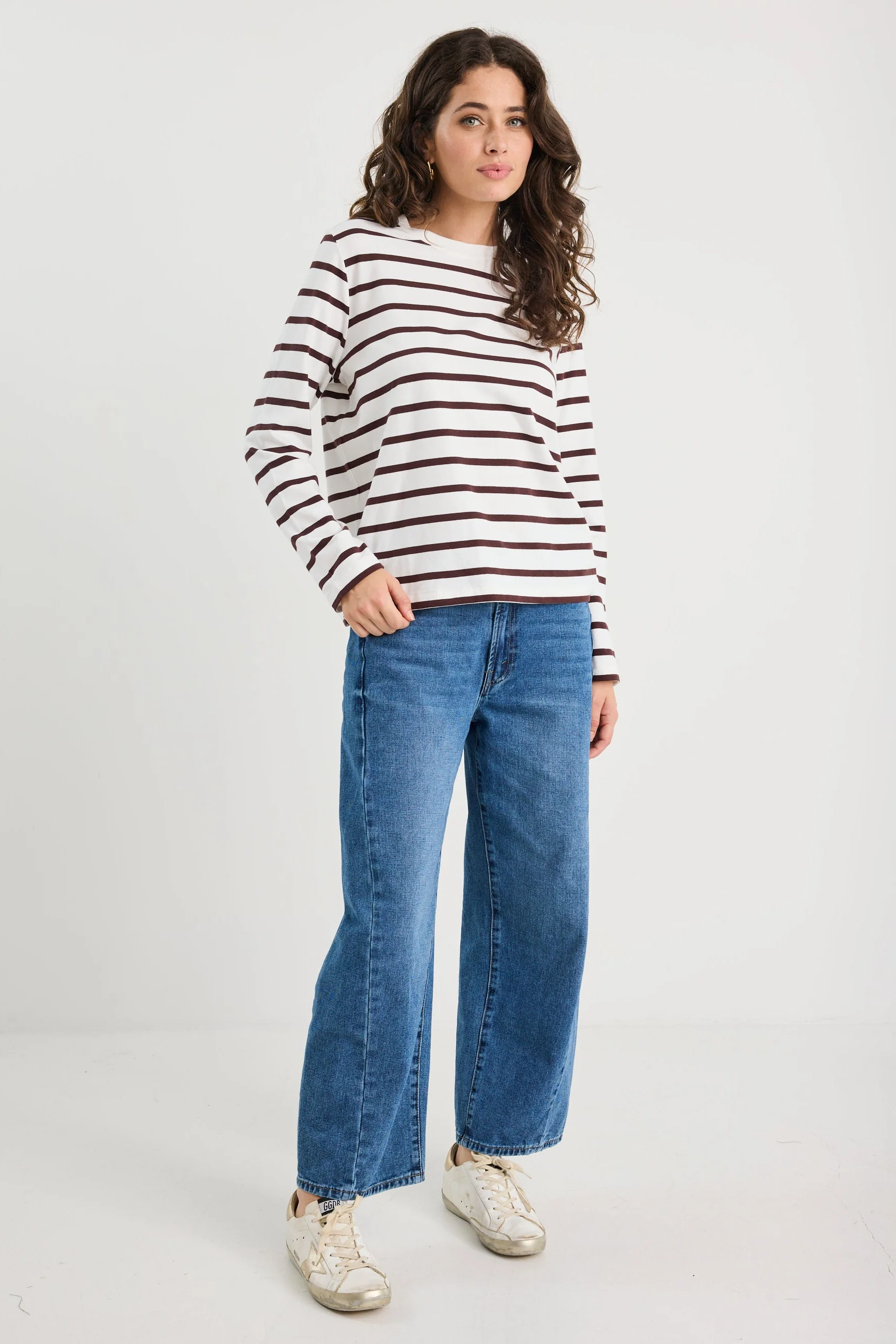 Tether Chocolate White Stripe LS Boxy Tee - Image 2