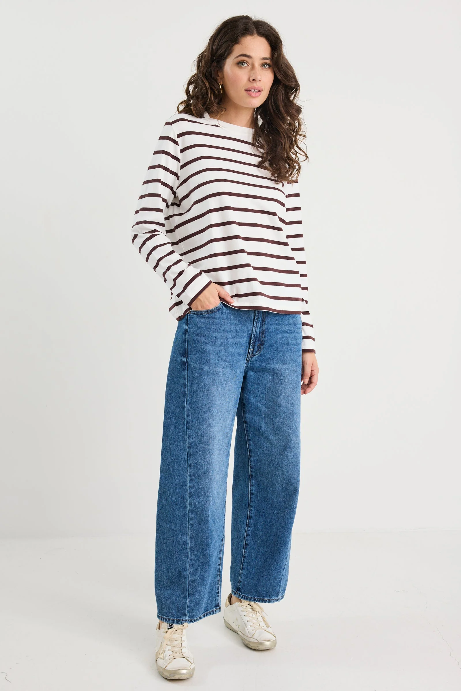 Tether Chocolate White Stripe LS Boxy Tee - Image 4