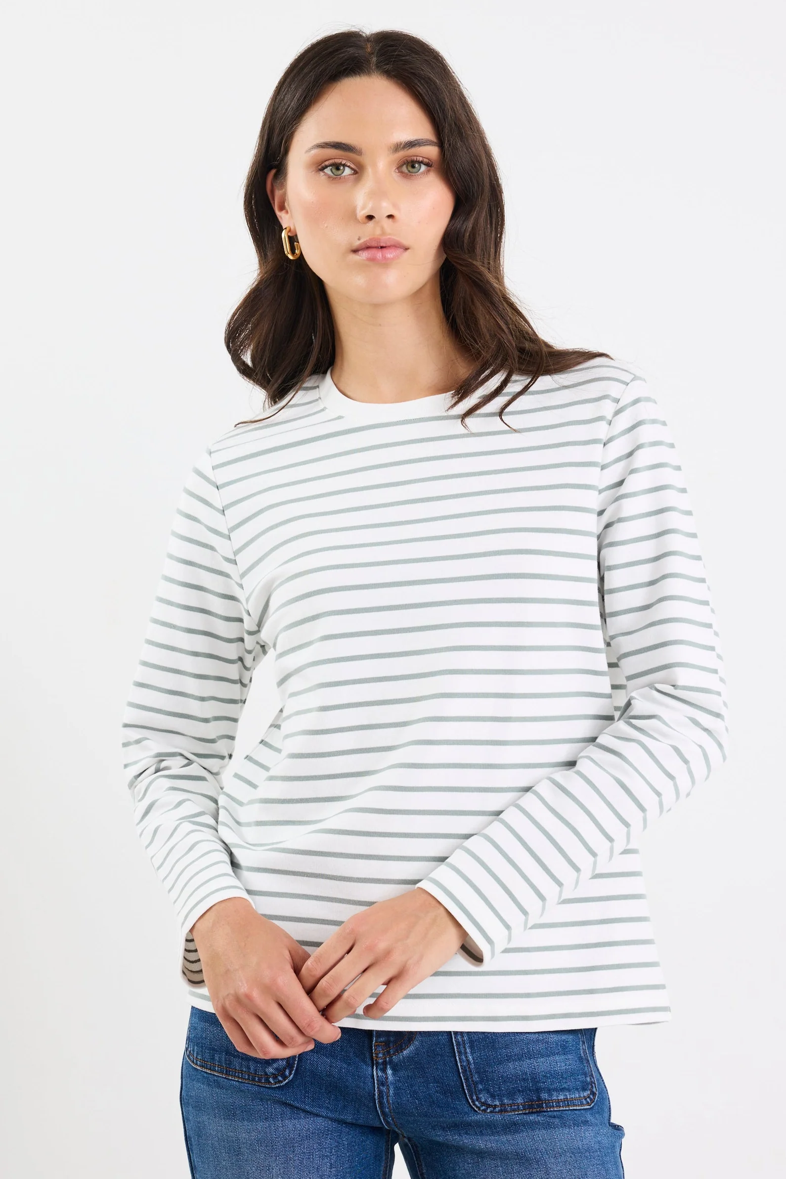 Tether Khaki White Stripe LS Boxy Tee - Image 3