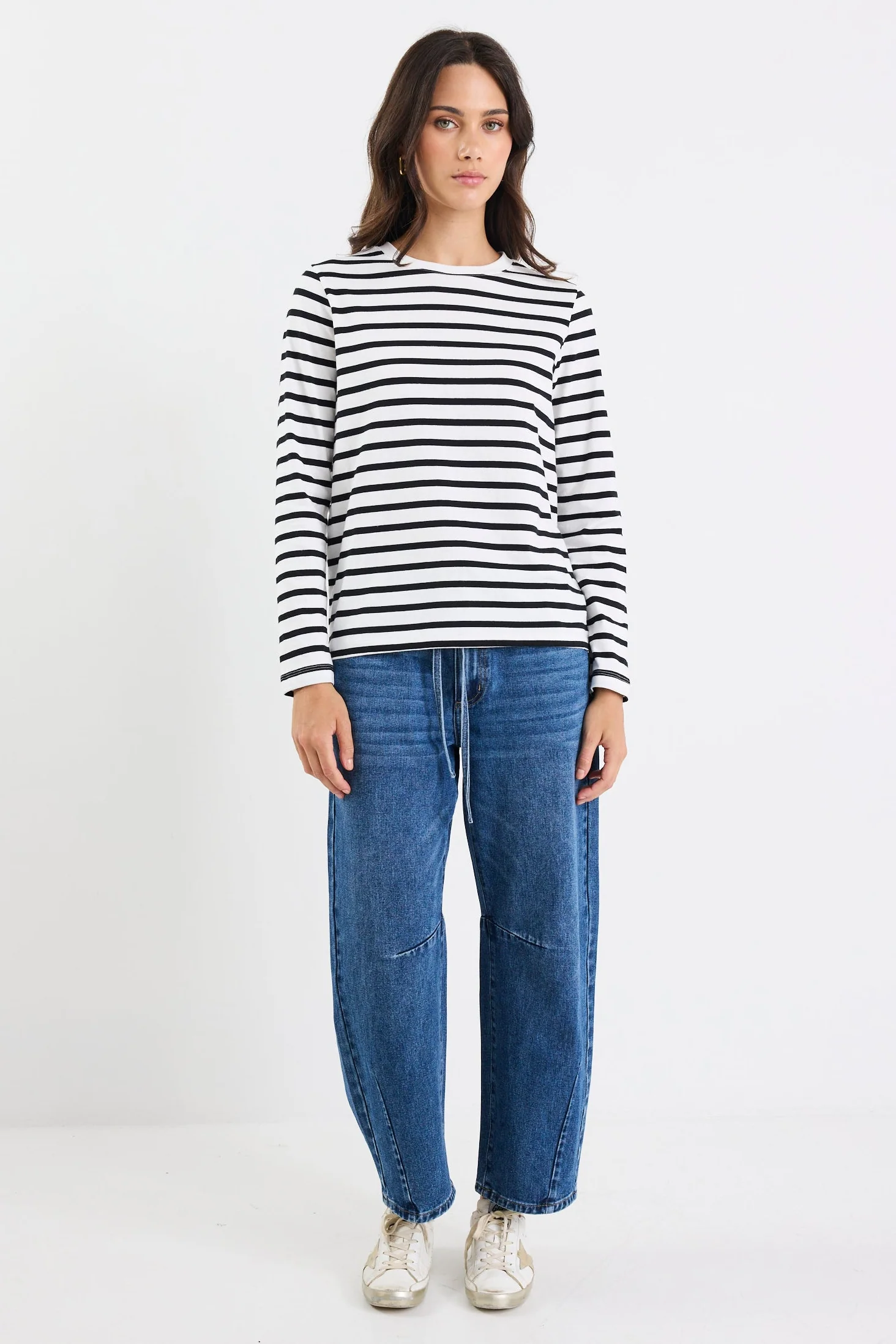 Tether Black White Stripe LS Boxy Tee - Image 2