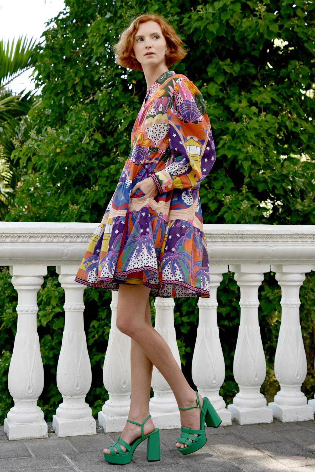 Tier-Ific Bright Multi Pattern Sway Sleeved Mini Dress - Image 2