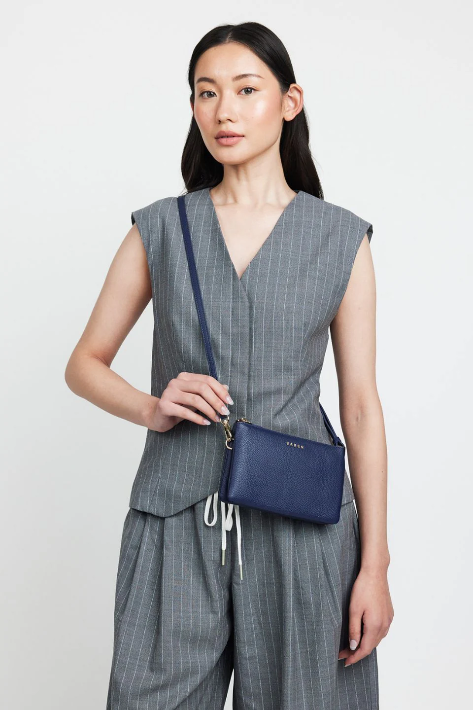 Tilly Multi Pocket Midnight Blue Leather Crossbody Clutch - Image 2