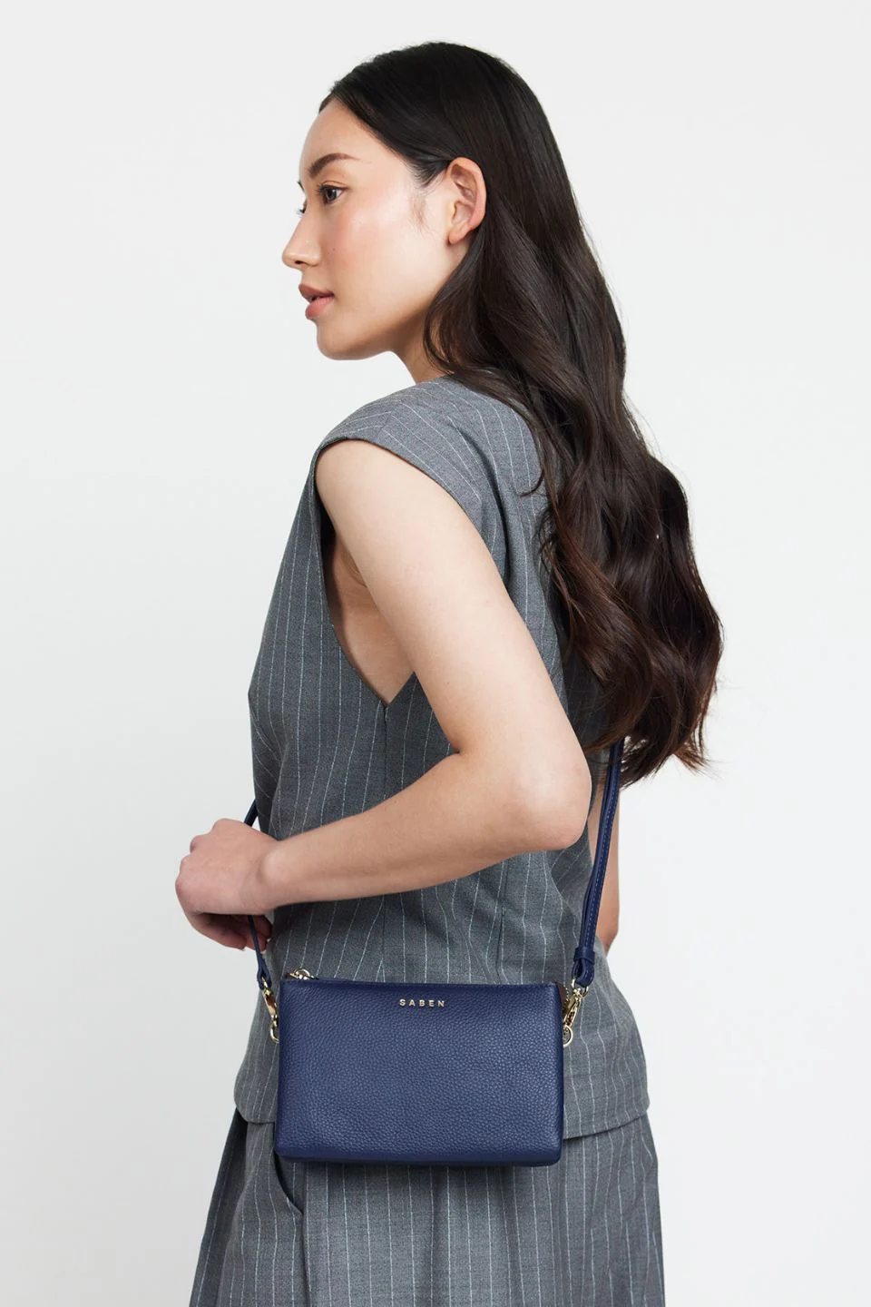 Tilly Multi Pocket Midnight Blue Leather Crossbody Clutch - Image 4