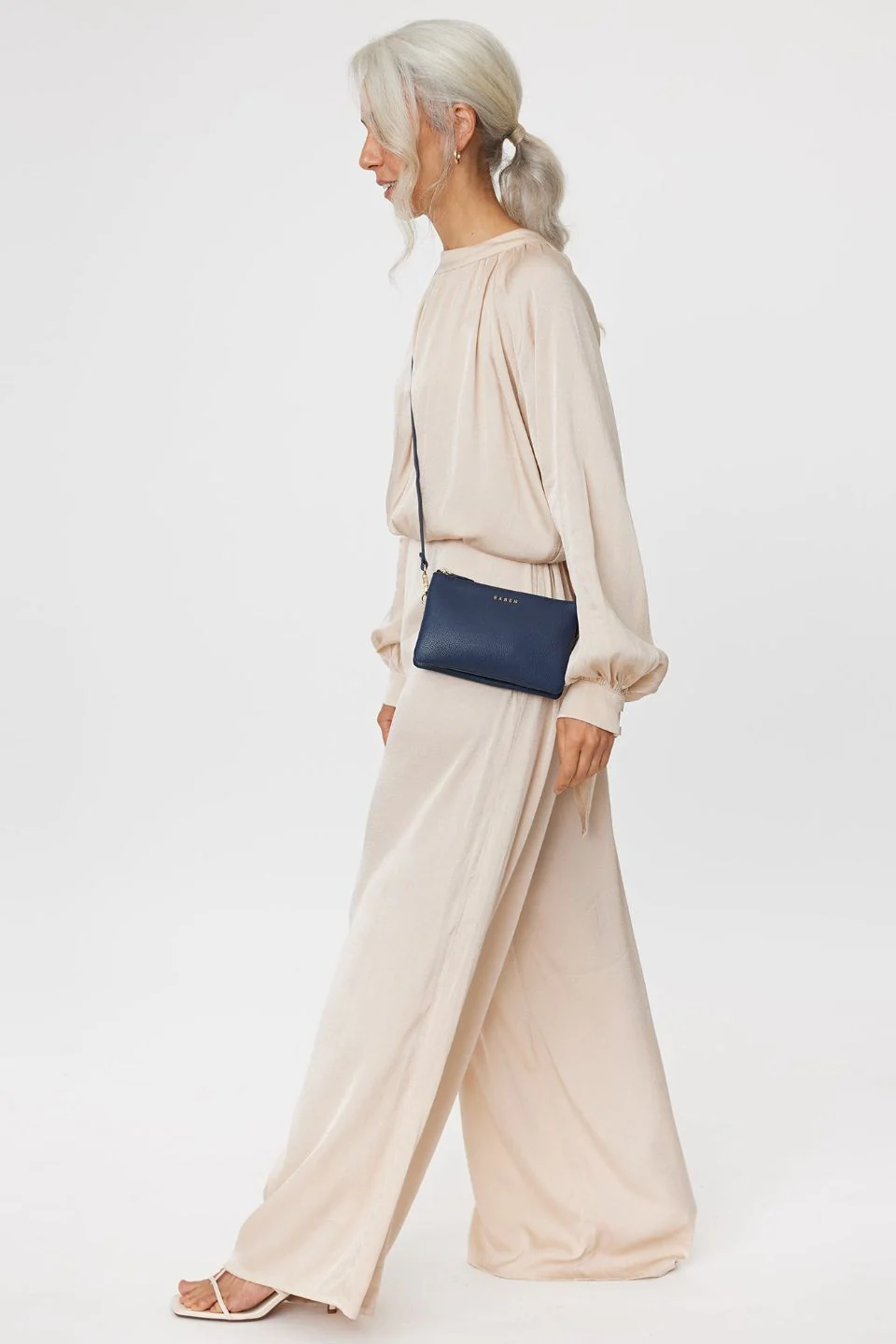 Tilly Multi Pocket Navy Leather Crossbody Clutch - Image 3