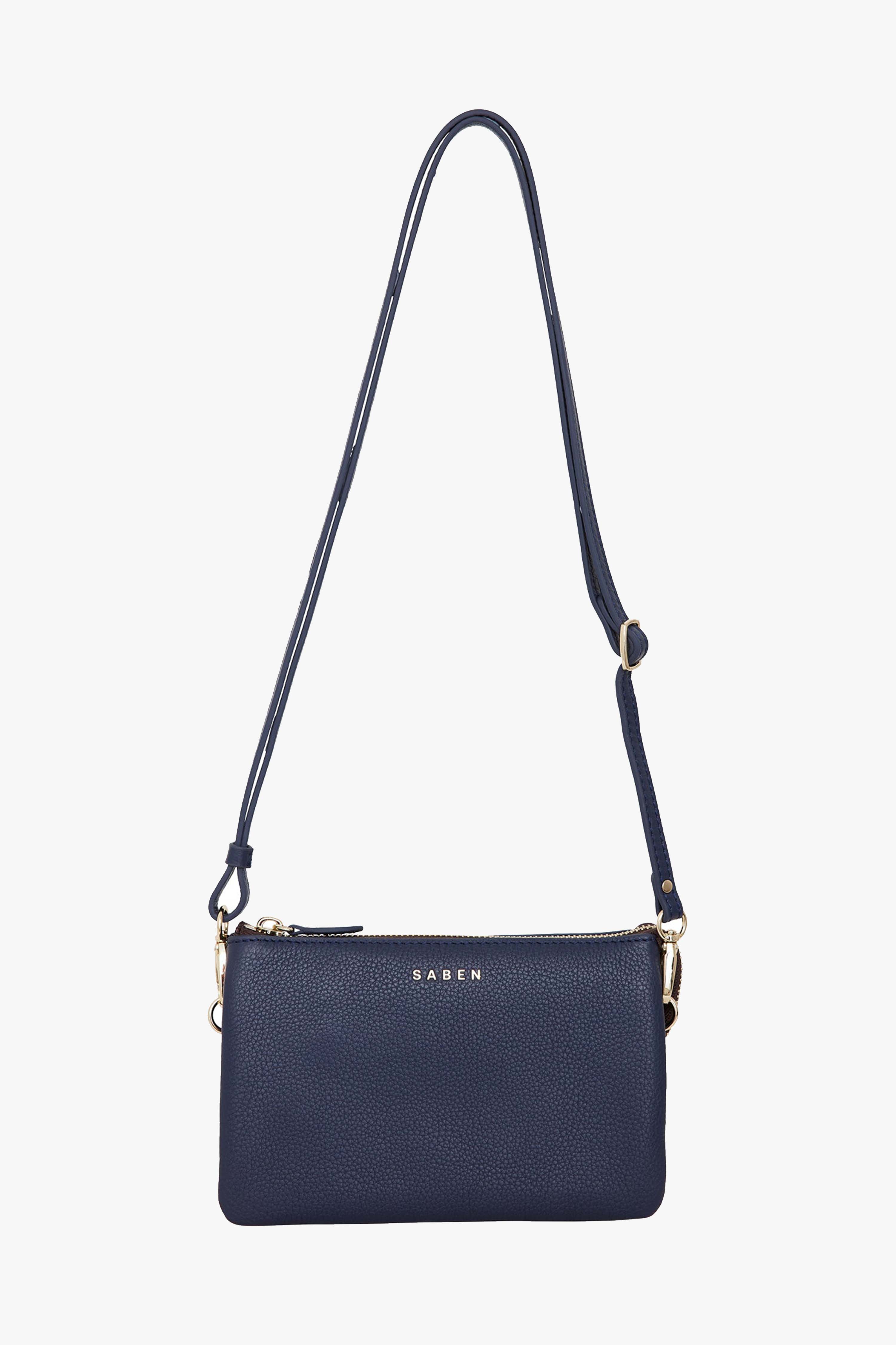 Tilly Multi Pocket Navy Leather Crossbody Clutch - Image 4
