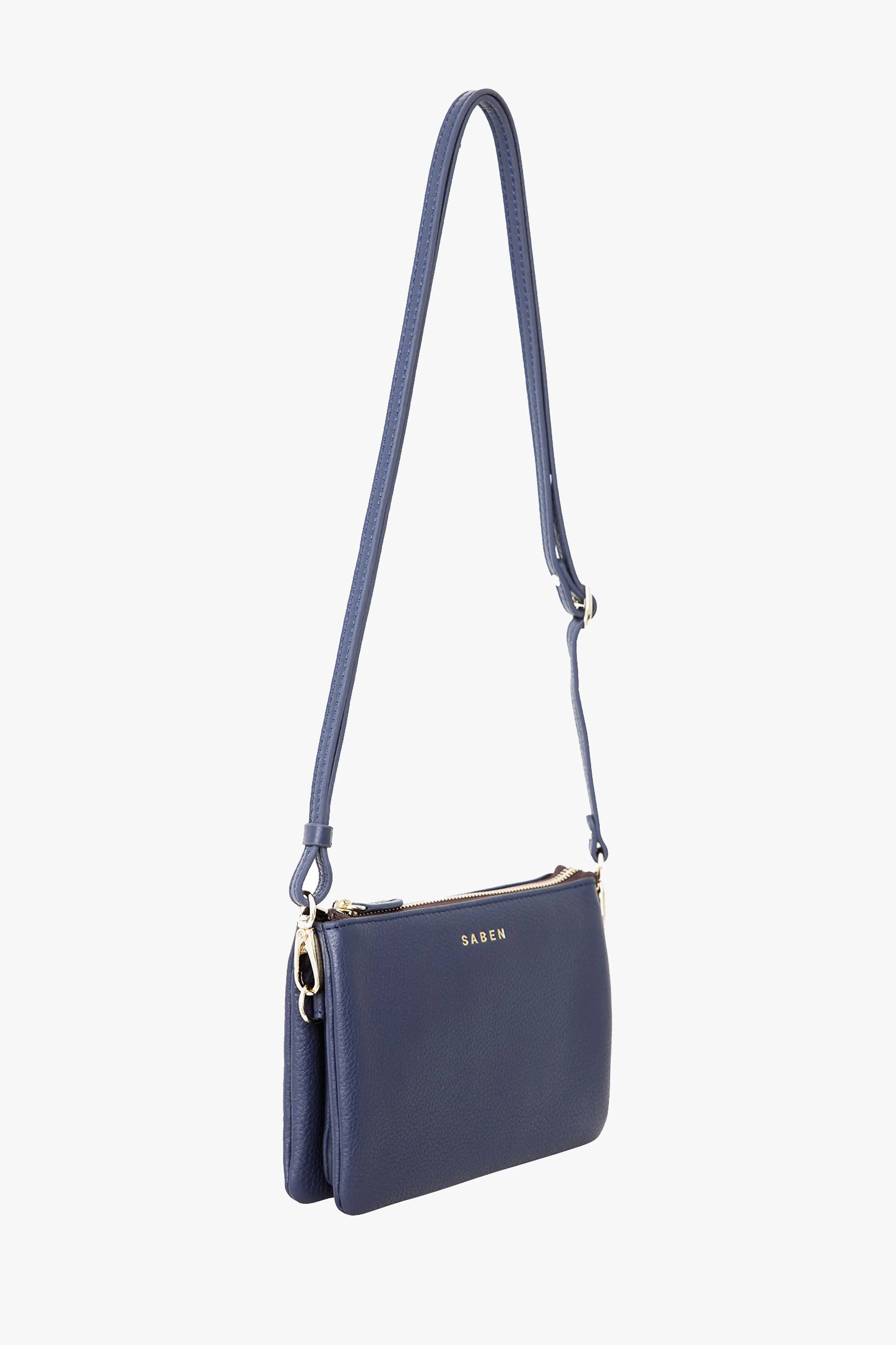Tilly Multi Pocket Navy Leather Crossbody Clutch - Image 5