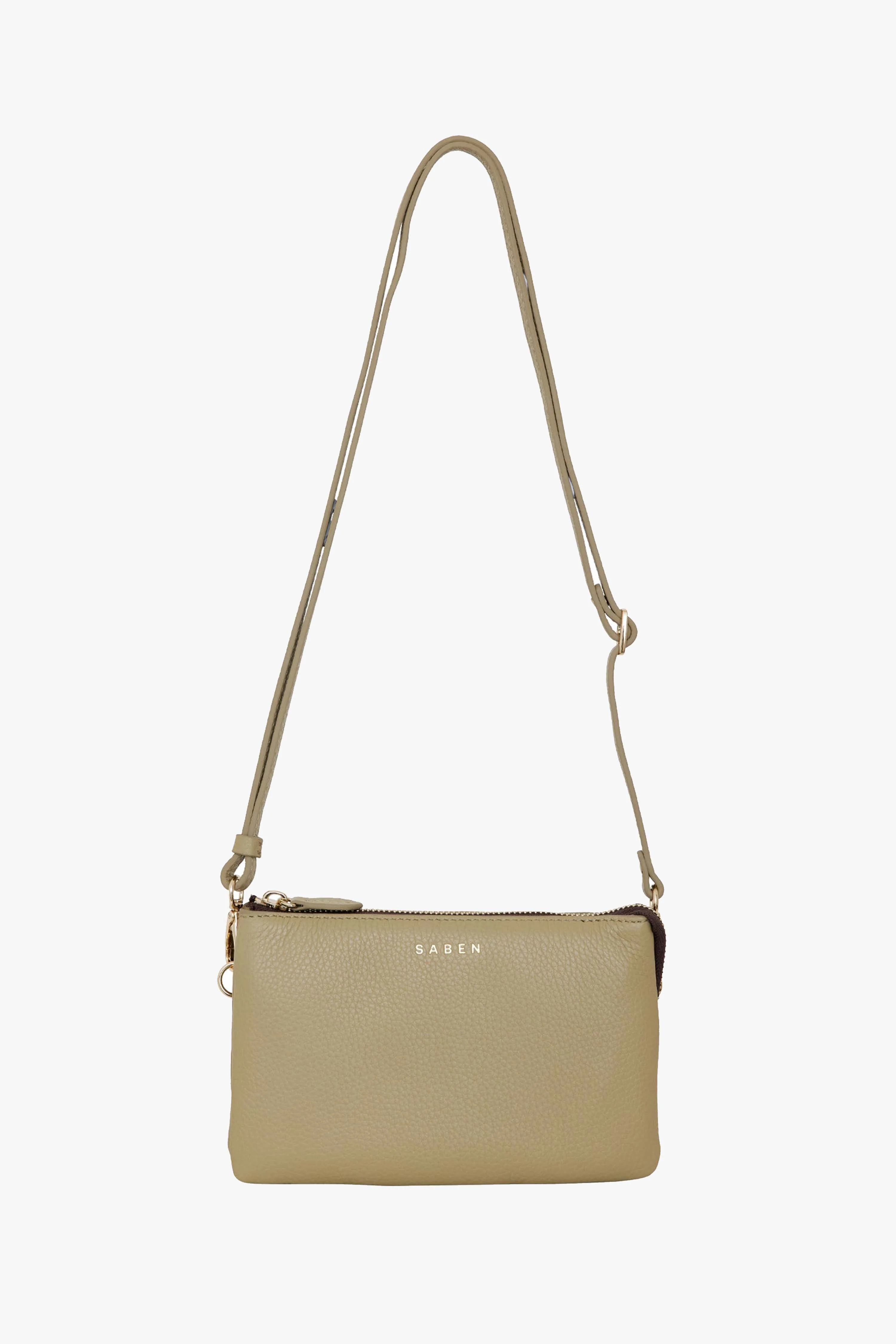 Tilly Multi Pocket Tussock Pale Green Leather Crossbody Clutch - Image 3