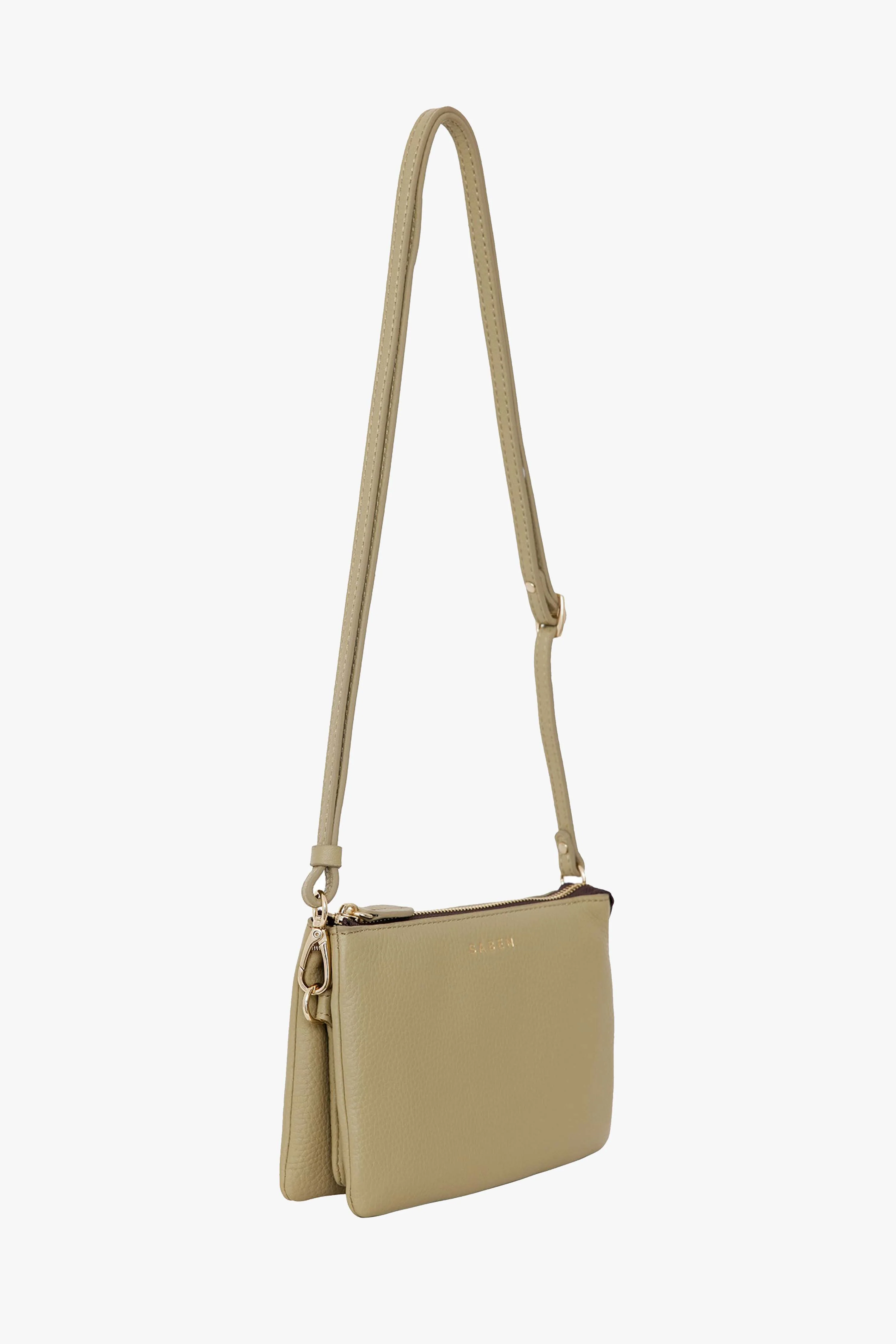 Tilly Multi Pocket Tussock Pale Green Leather Crossbody Clutch - Image 4