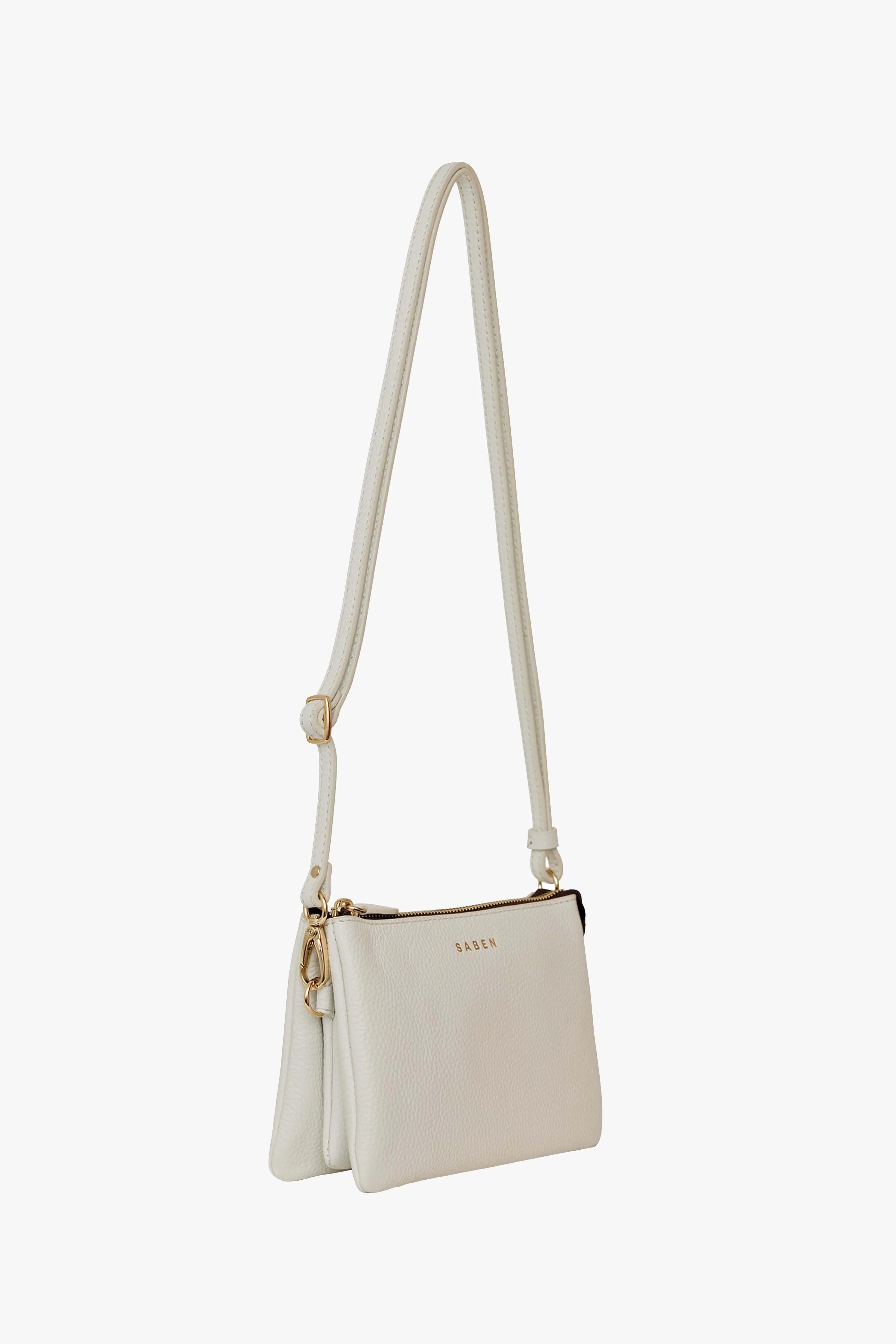 Tilly Multi Pocket White Leather Crossbody Clutch - Image 3