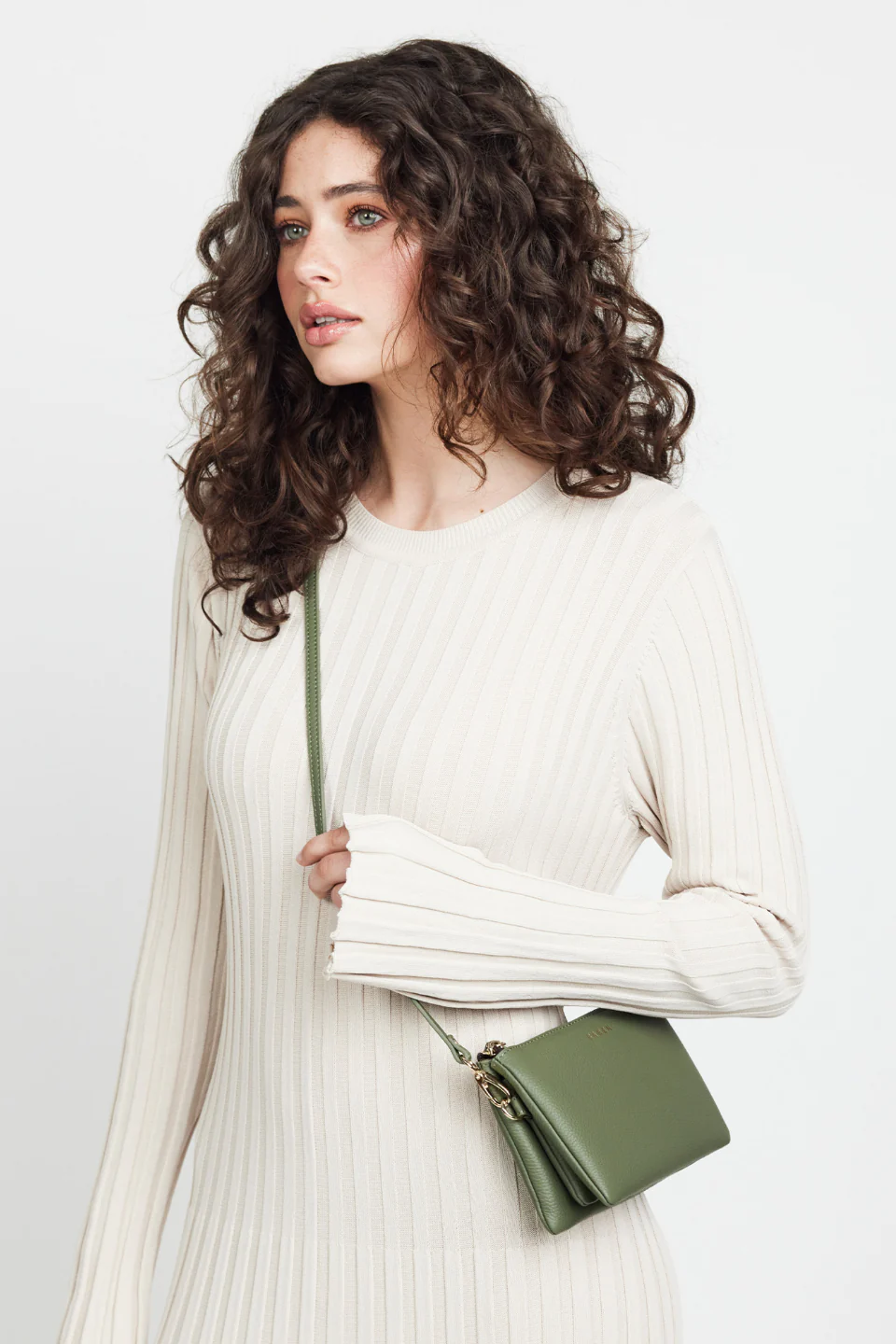 Tilly Multi Pocket Cactus Leather Crossbody Clutch - Image 2
