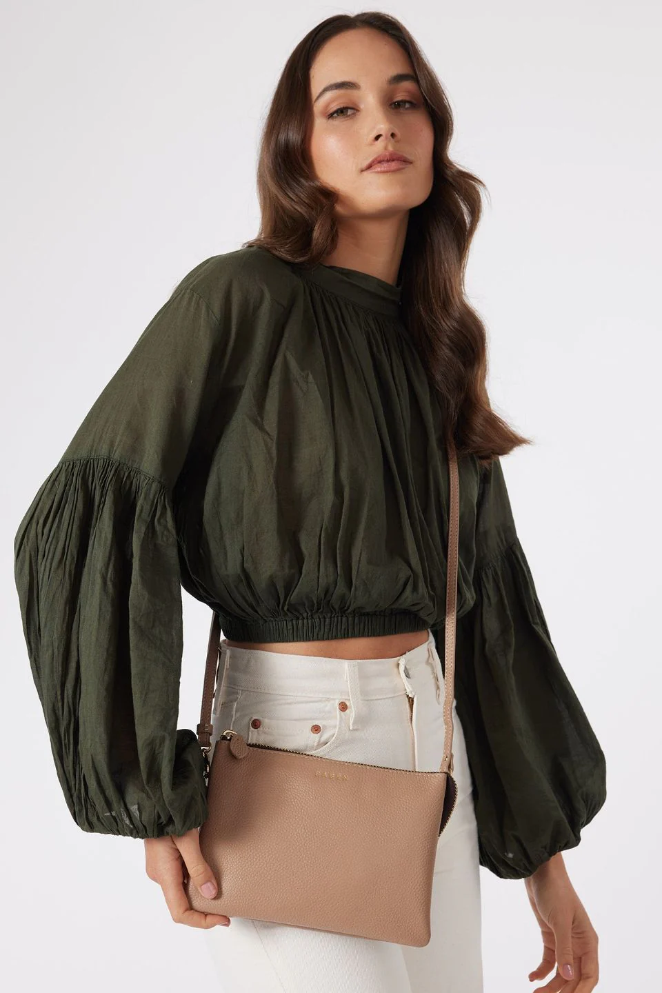 Tilly's Big Sis Taupe Leather Crossbody Bag - Image 2