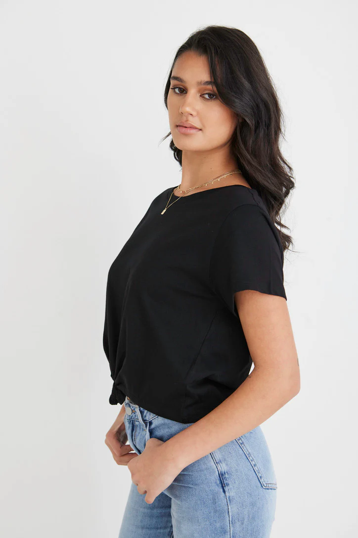 Timely Black Tie Front Organic Tee - Image 3