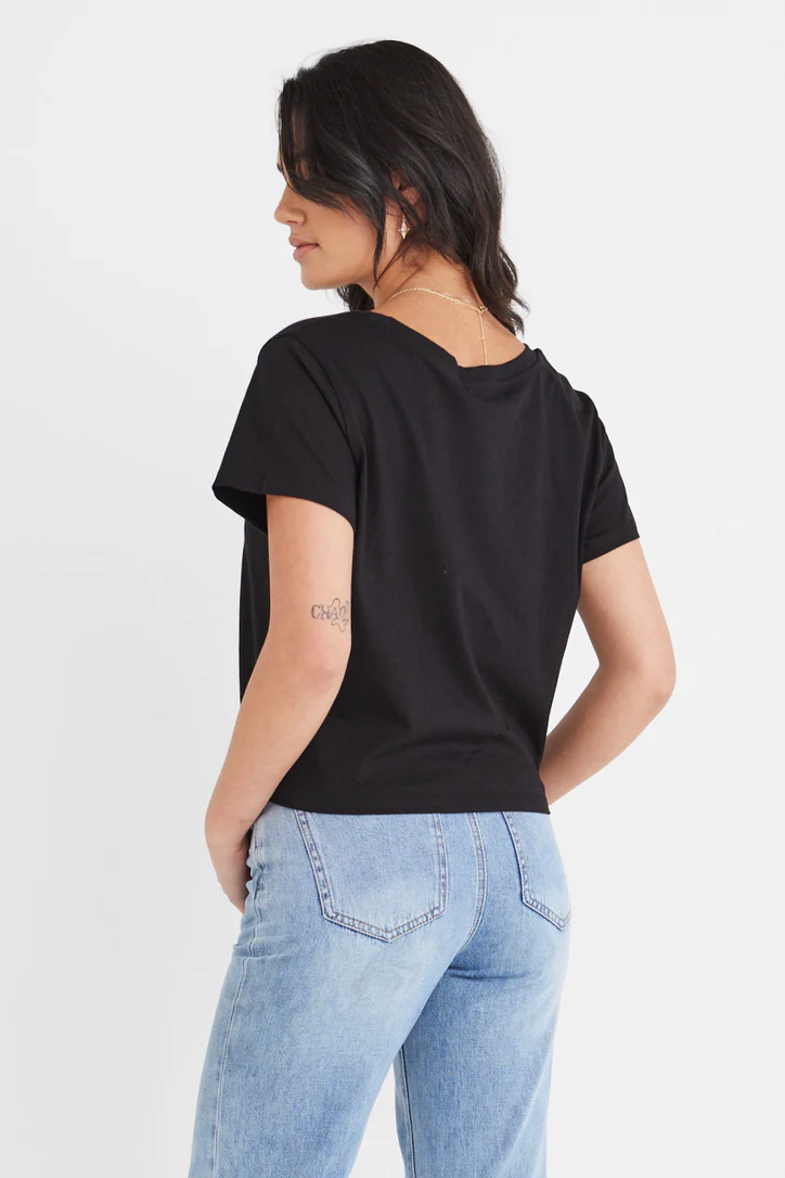 Timely Black Tie Front Organic Tee - Image 4