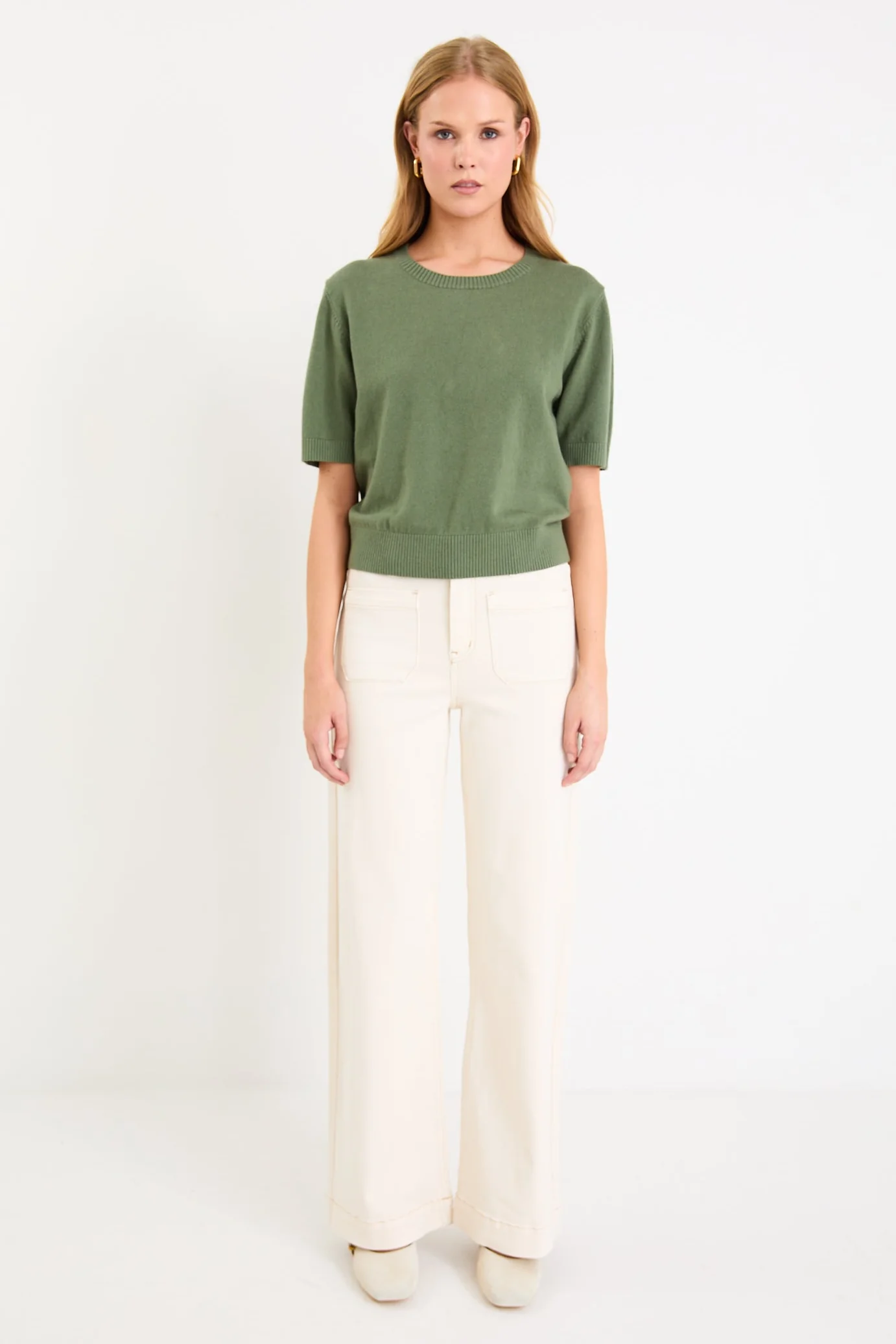 Topic Khaki Cashmere Blend Soft Knit Tee - Image 3