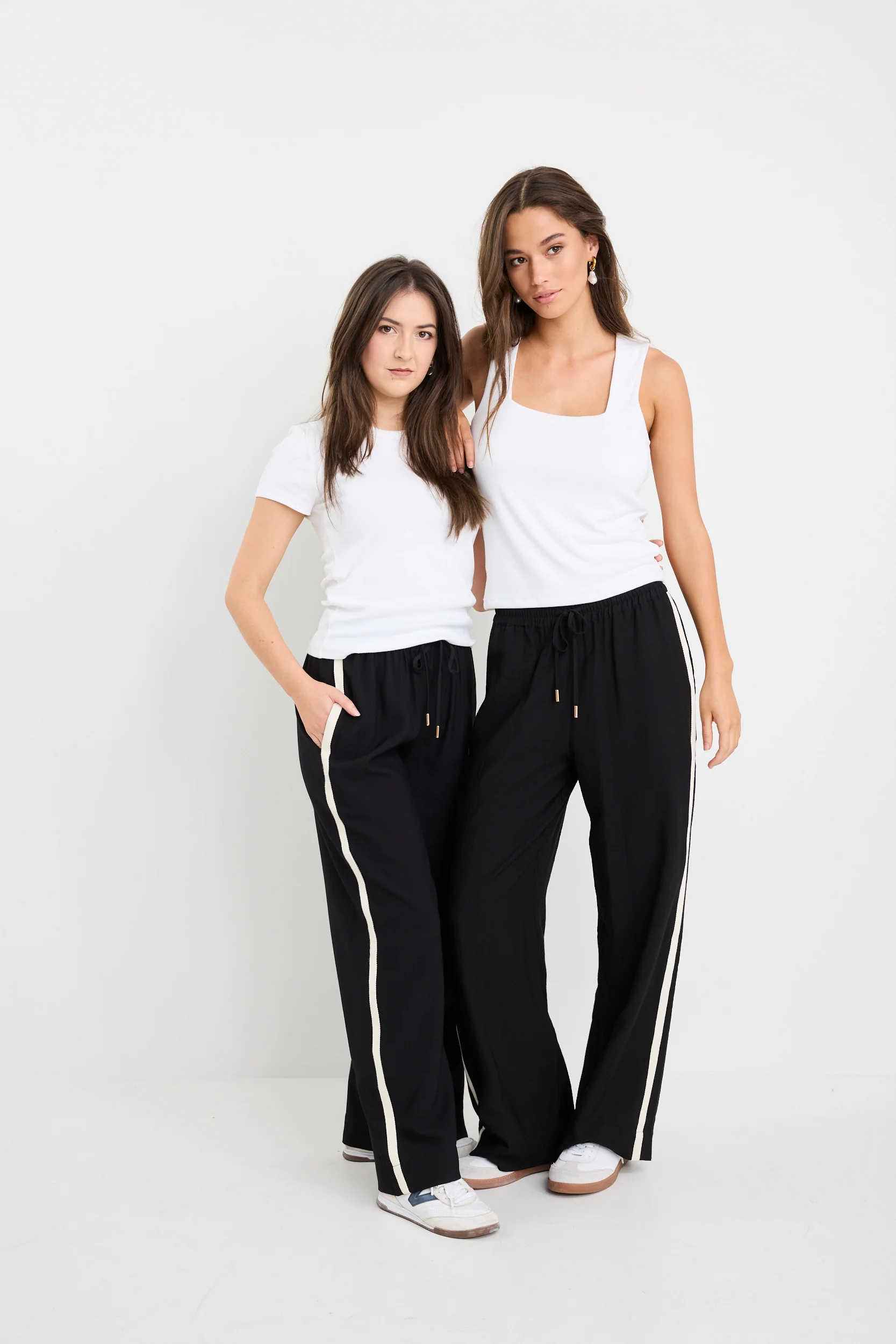 Townie Black Matte Petite Stripe Side Tape Wide Leg Pants - Image 4