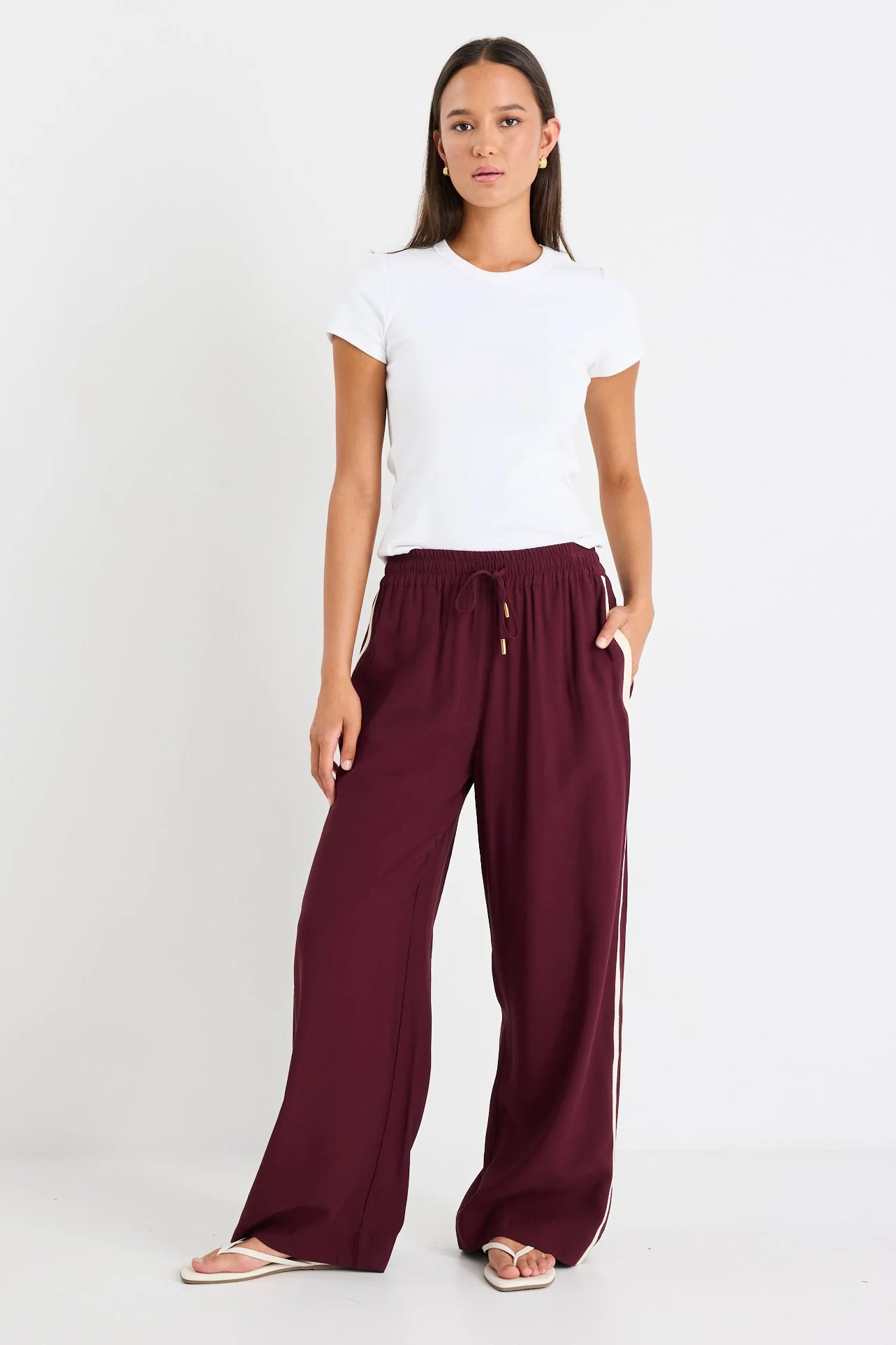 Townie Burgundy Plum Side Stripe Elastic Waist Pants - Image 3