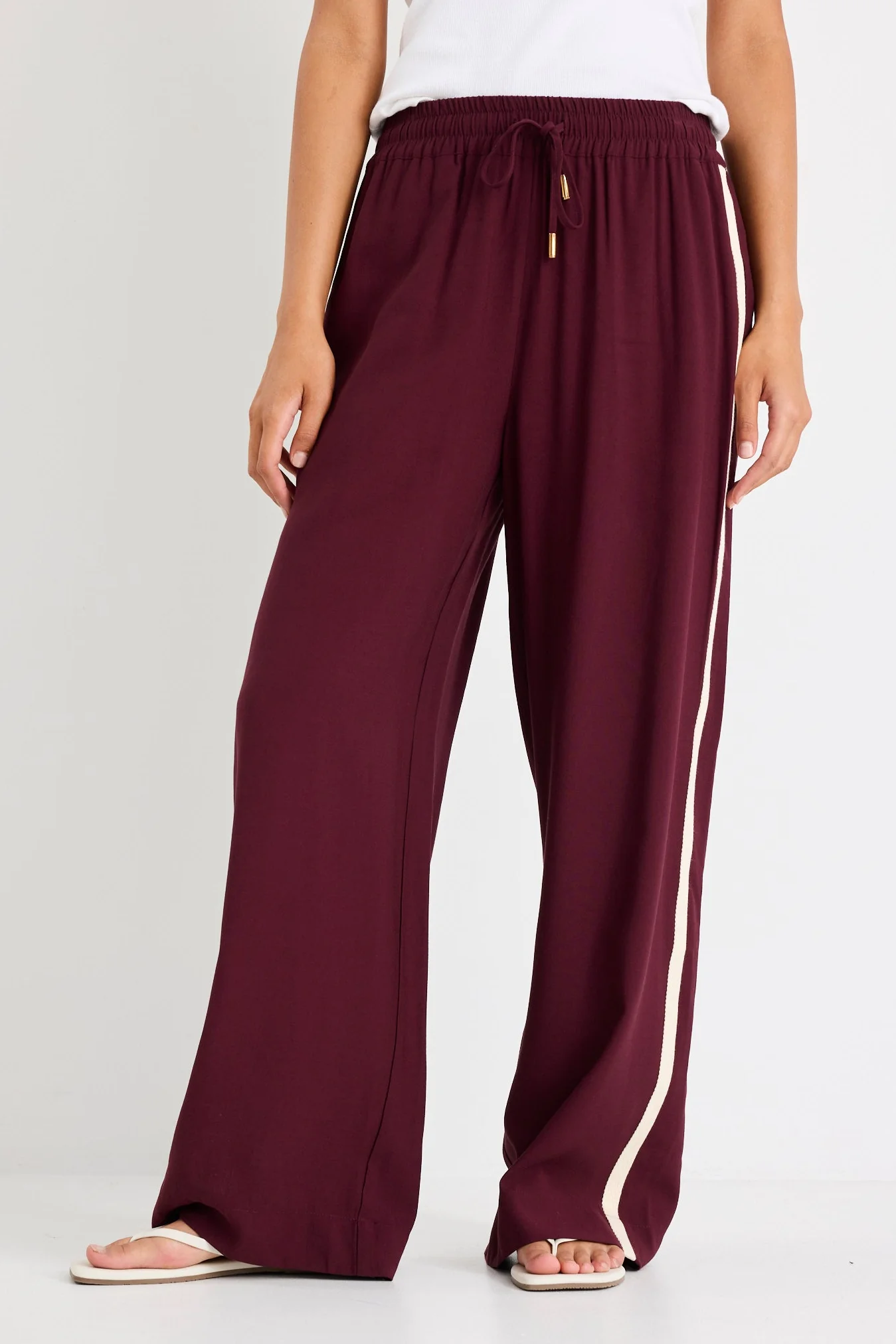 Townie Burgundy Plum Side Stripe Elastic Waist Pants - Image 4