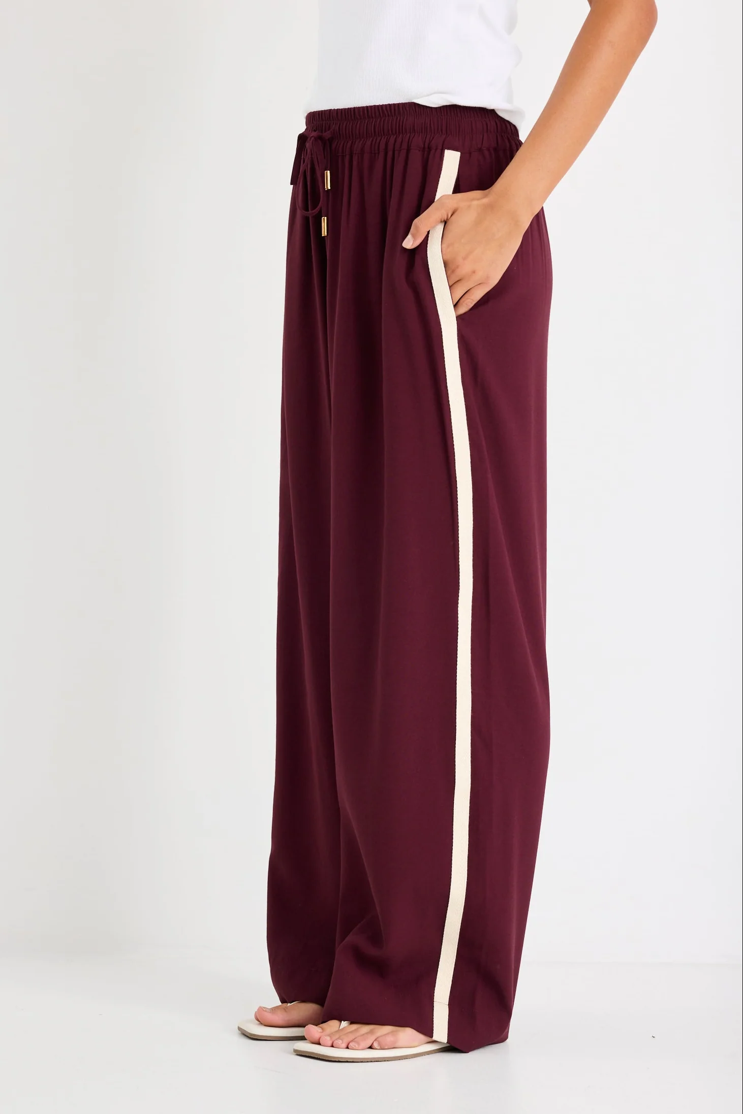 Townie Burgundy Plum Side Stripe Elastic Waist Pants - Image 6