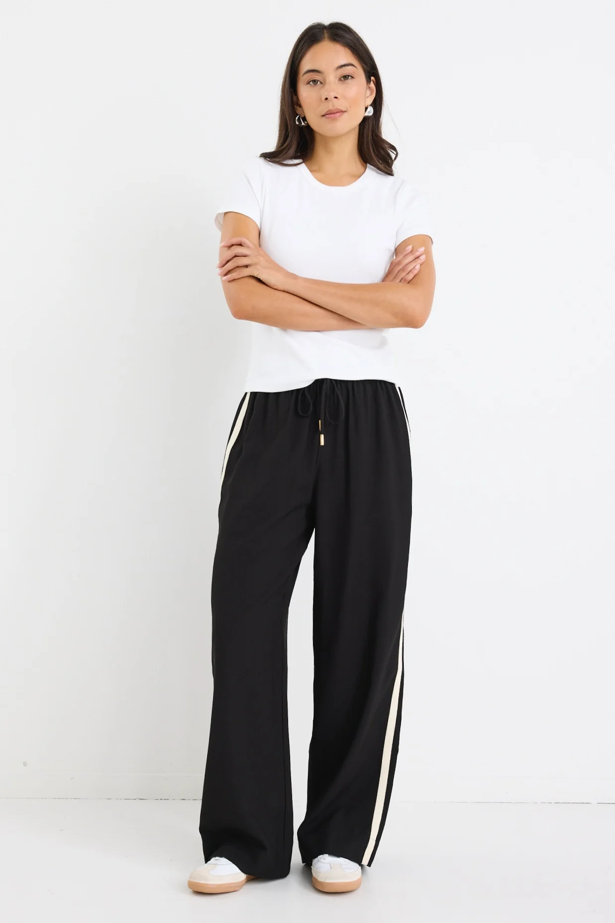 Townie Black Matte Stripe Side Tape Wide Leg Pants - Image 3