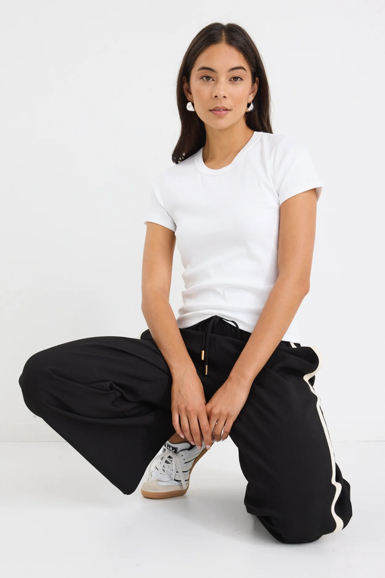Townie Black Matte Stripe Side Tape Wide Leg Pants - Image 5
