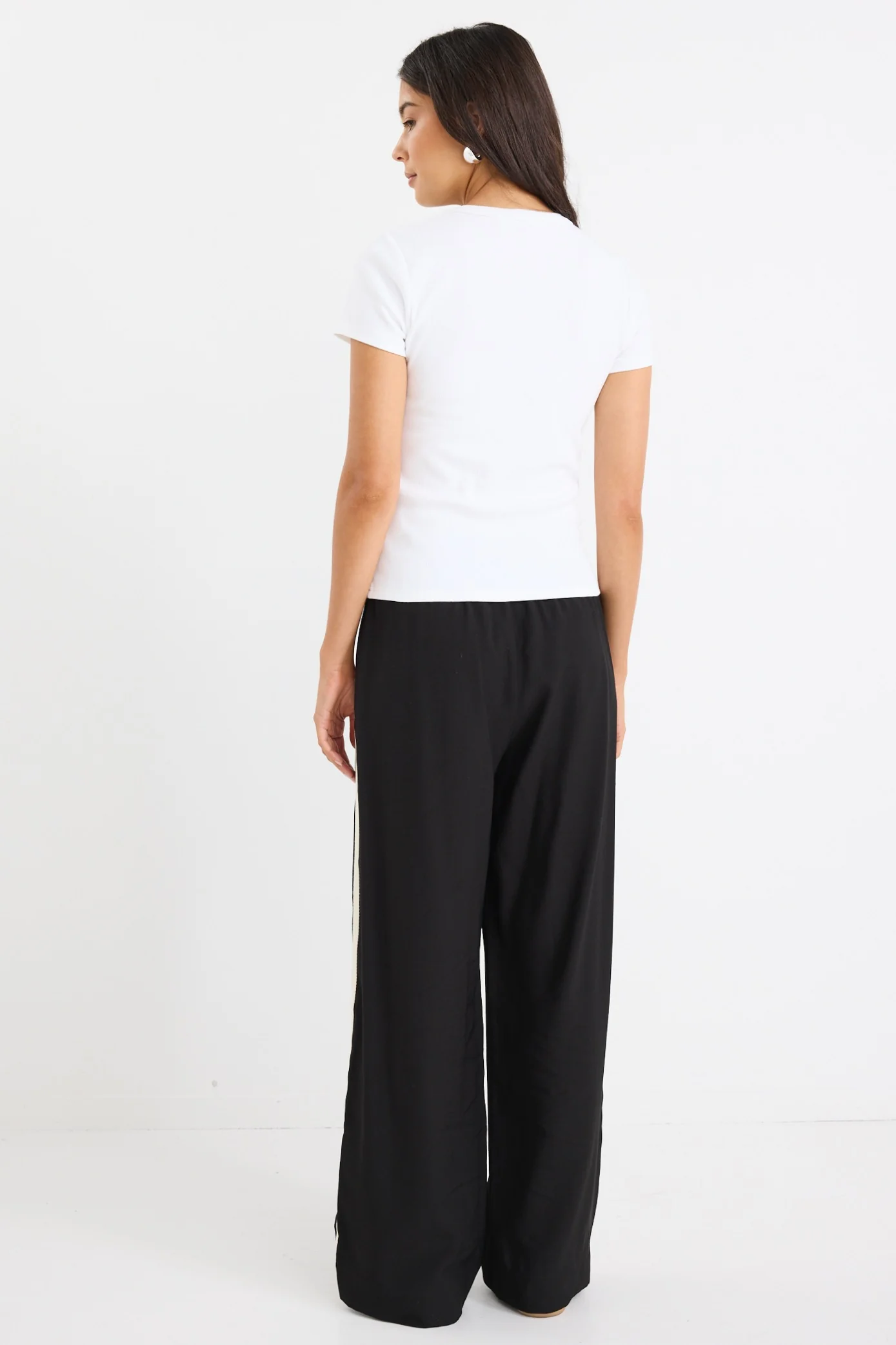 Townie Black Matte Stripe Side Tape Wide Leg Pants - Image 7