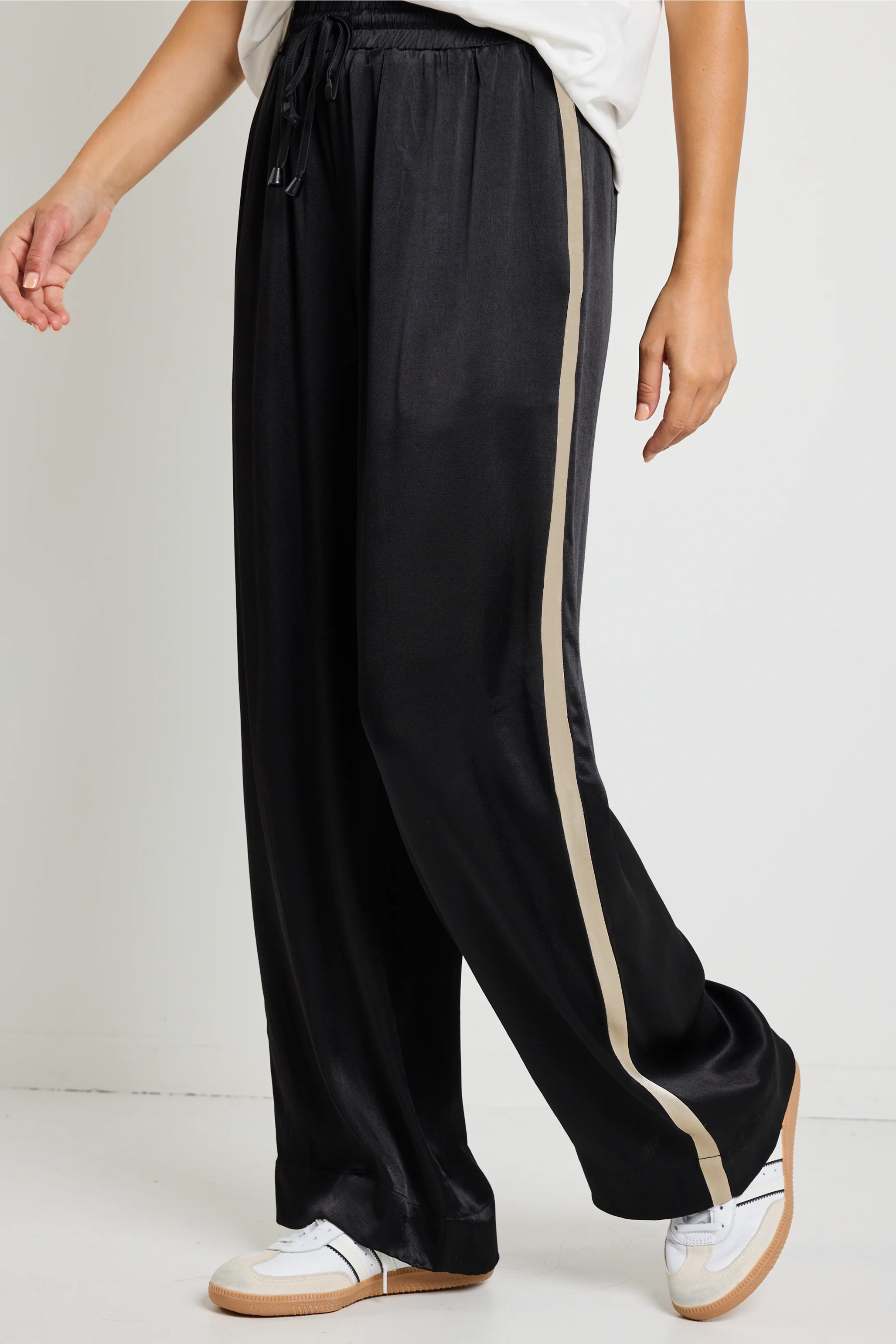 Townie Black Satin Side Stripe Elastic Waist Pants - Image 3