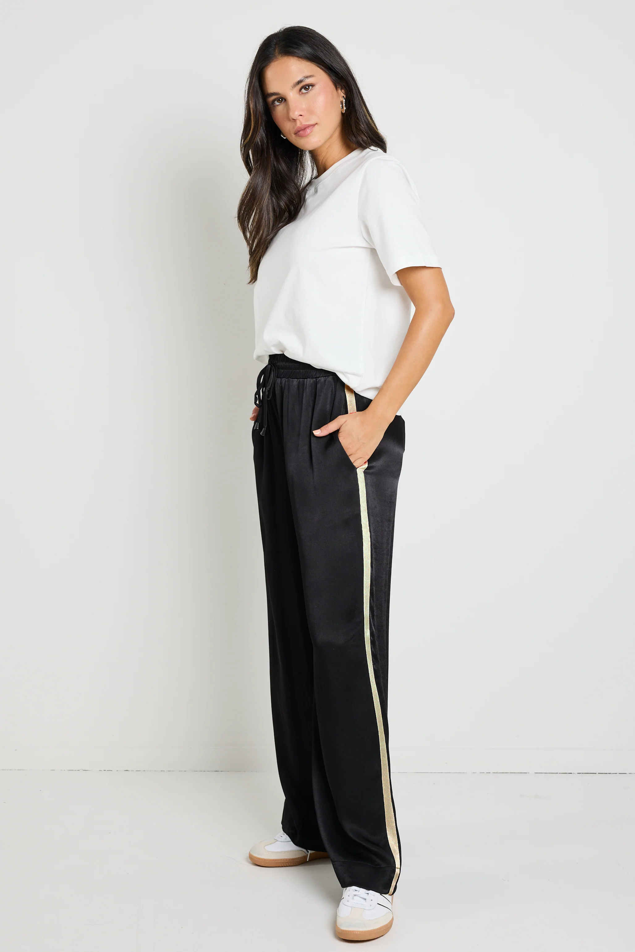 Townie Black Satin Side Stripe Elastic Waist Pants - Image 4